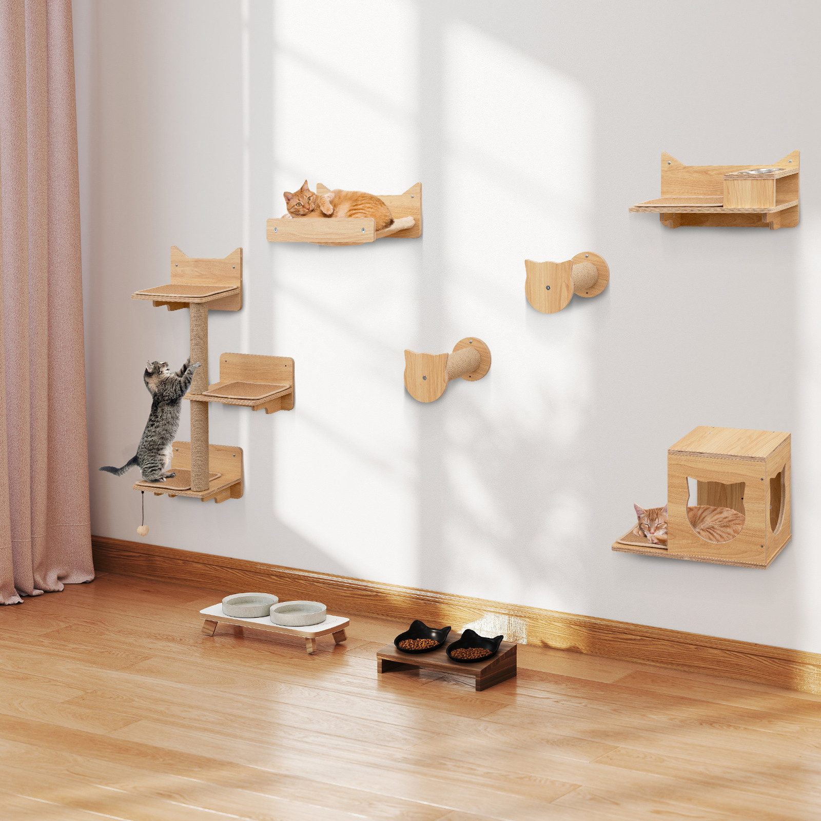 KOMFOTTEU Kratzbaum, Wandpark Kletterwand mit Hängematte, 2 Kratzpfosten günstig online kaufen