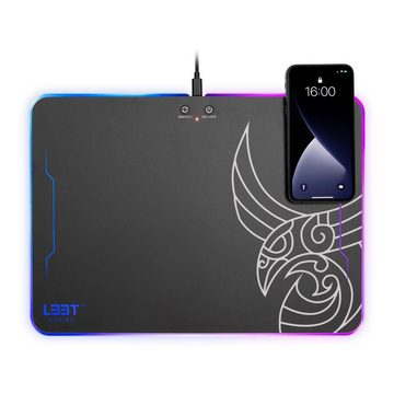 L33T Gaming Mauspad KVENNAVAGN RGB Hard Gaming Matte mit Qi-Ladefunktion, RGB-Multicolor-Hintergrundbeleuchtung, wasserfest, gummierte Rückseite