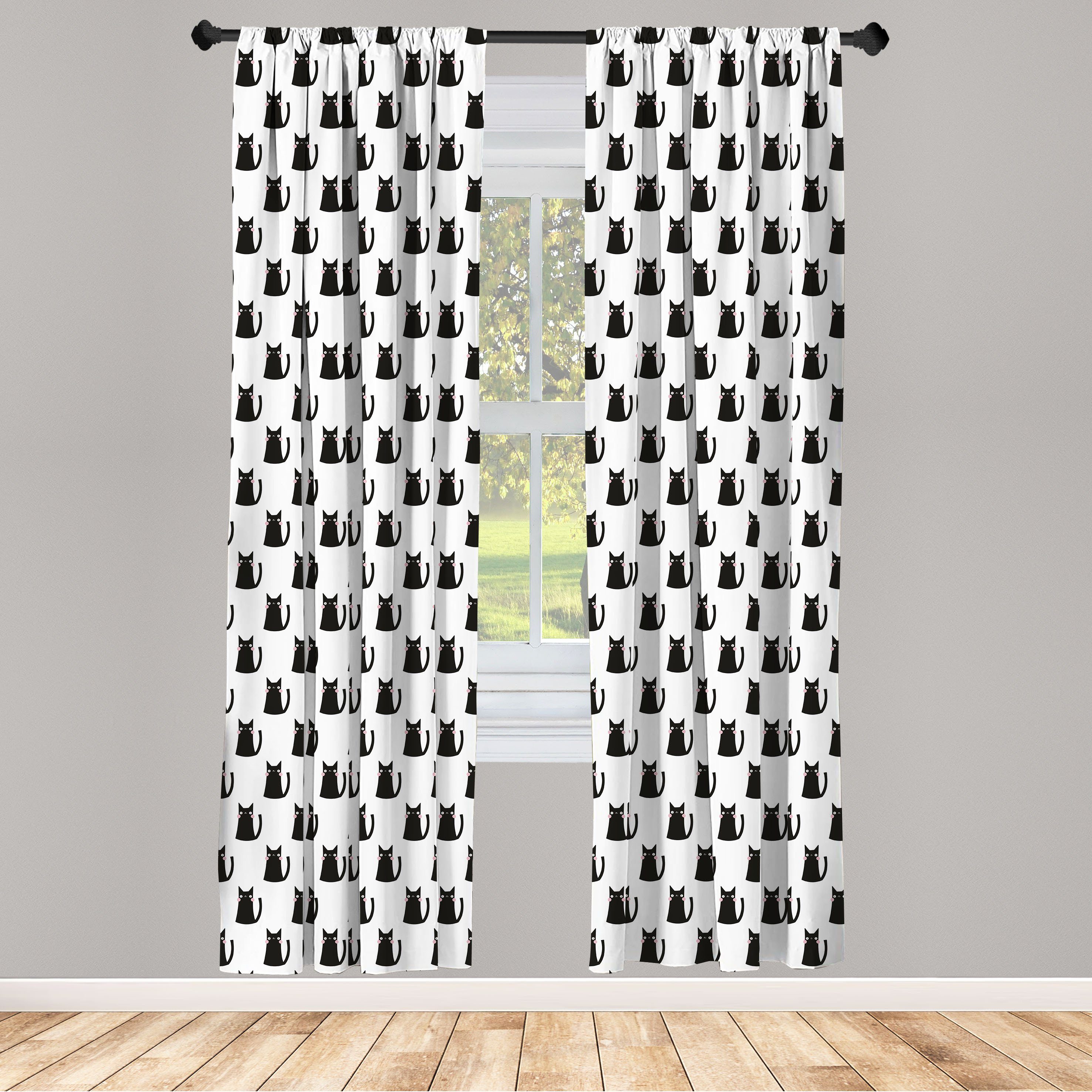 Wohnzimmer Schlafzimmer Auszugs-Monochrom Gardine Vorhang für Dekor, Katze Abakuhaus, Microfaser,
