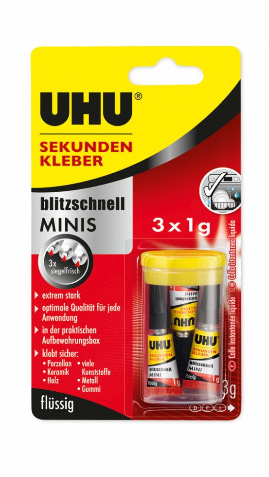UHU Bastelkleber UHU Sekundenkleber blitzschnell Minis 3 g (3 x 1