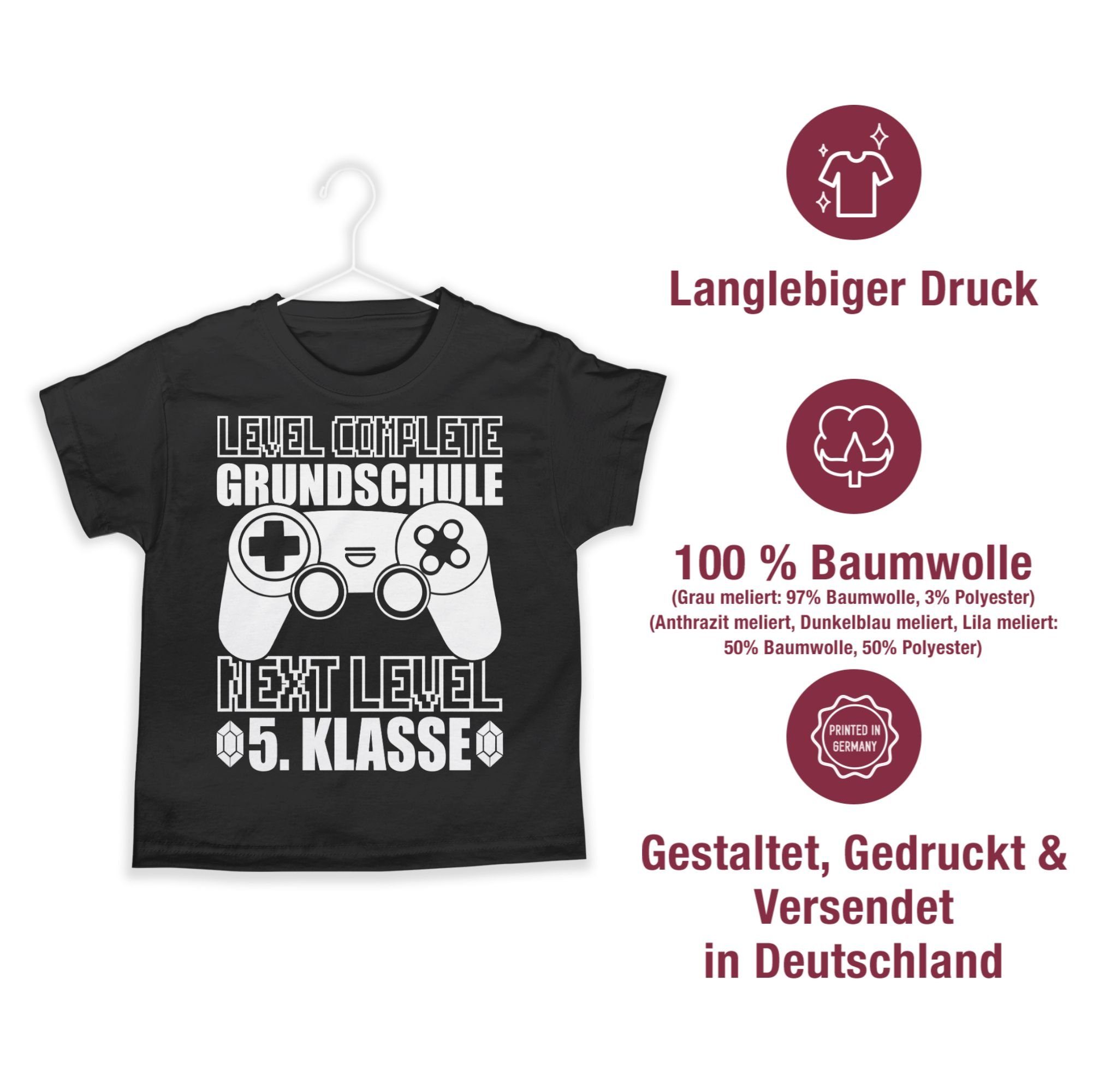 Shirtracer T-Shirt Grundschule Geschenke complete weiß Level - Junge 5. 01 Klasse Schwarz Level - Next Einschulung Schulanfang