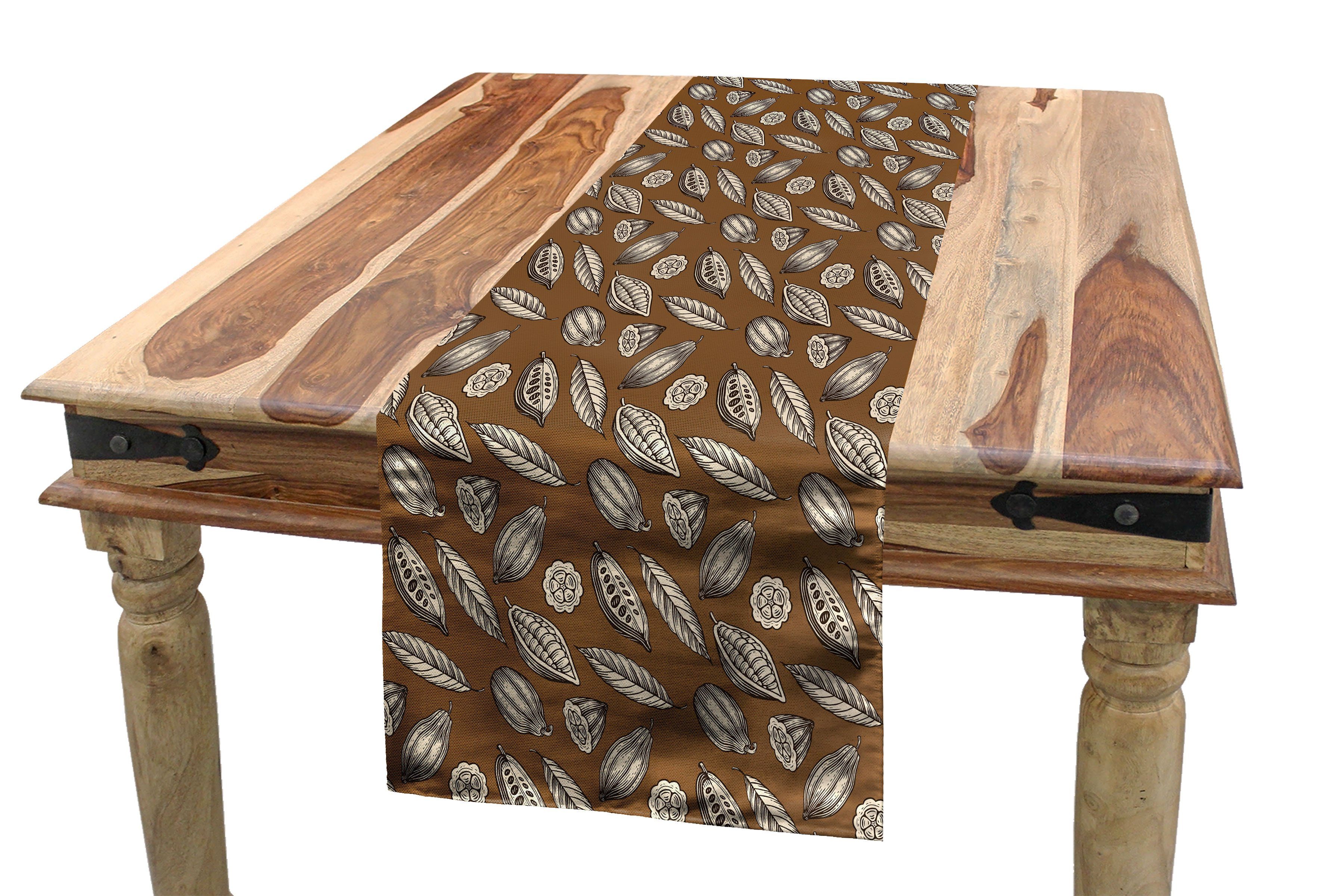 Abakuhaus Tischläufer Esszimmer Küche Rechteckiger Dekorativer Tischläufer, Erdfarben Kakaobohnen Blätter