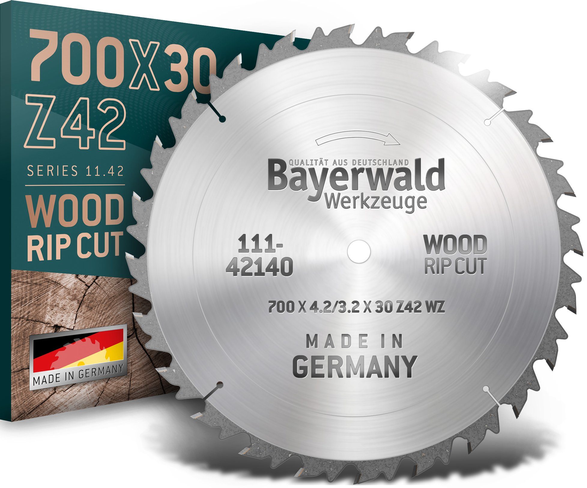 QUALITÄT AUS DEUTSCHLAND Bayerwald Werkzeuge Kreissägeblatt HM Kreissägeblatt - 700 x 4.2/3.2 x 30 Z42 WZ, 30 mm (Bohrung) WZ (Zahnform) positiv (Zahnstellung)