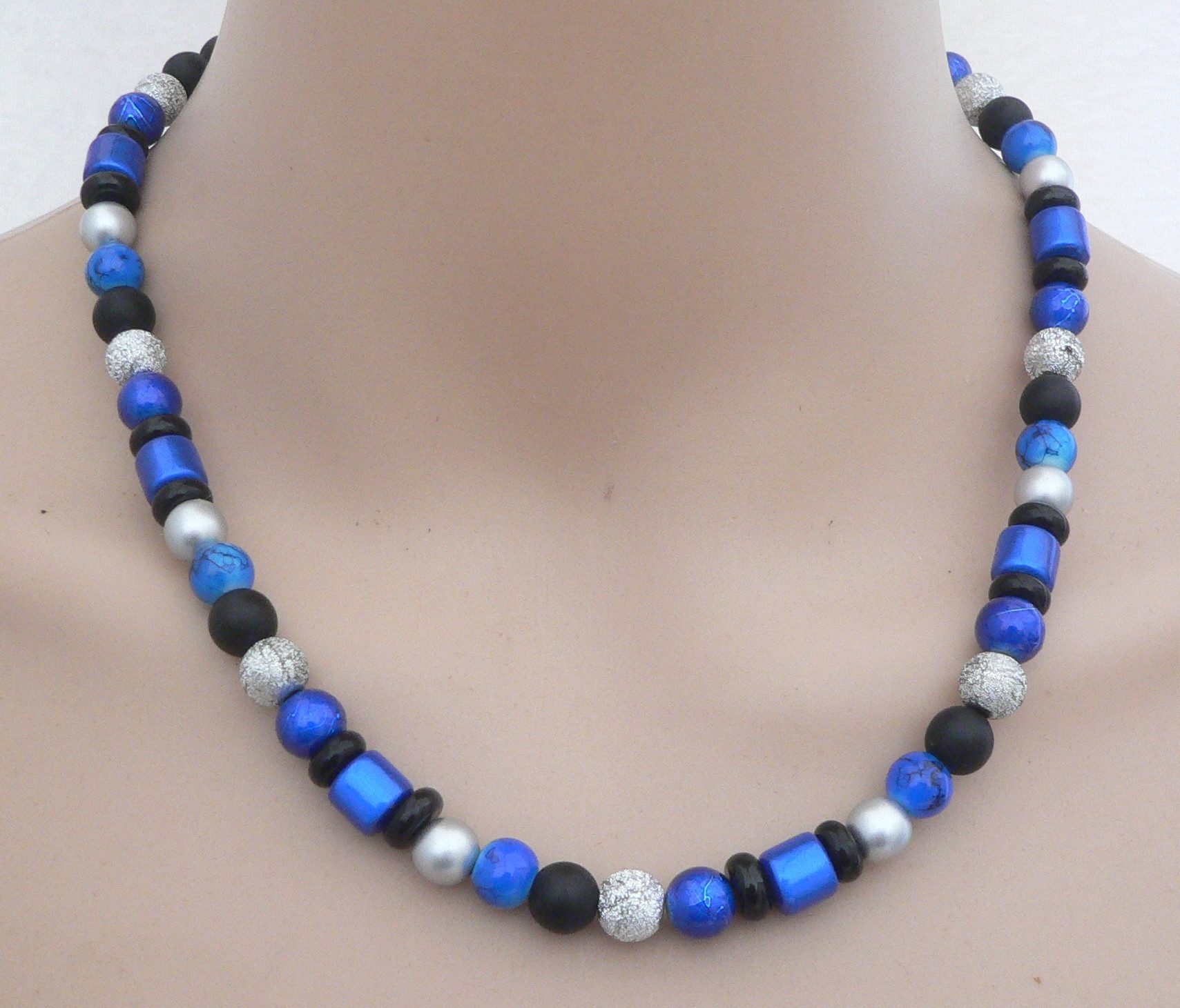 traumschmuck Collier 498. Collier Halskette Glas Miracle silberfarben/schwarz Glitzer, handgefertigt