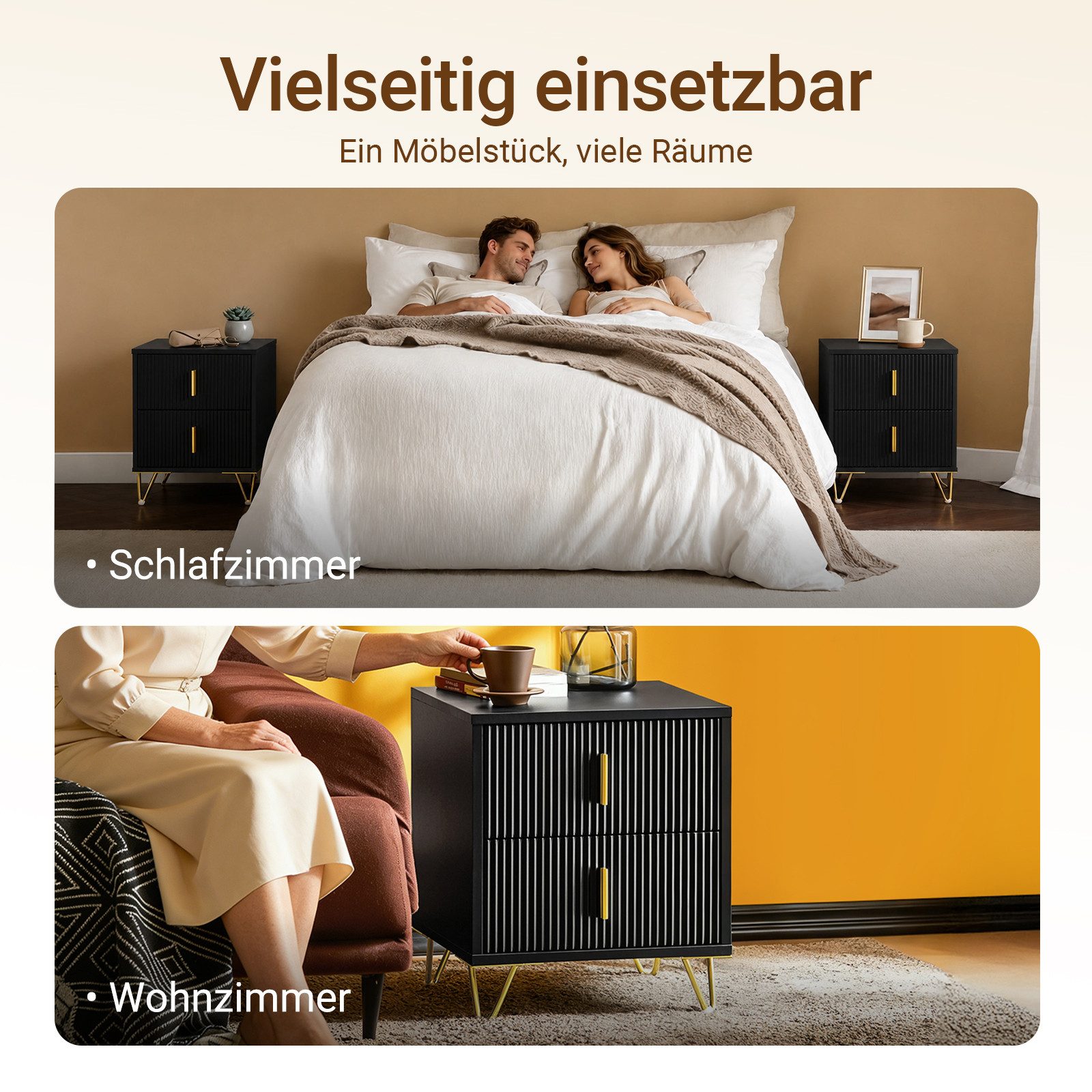 SoBuy Nachttisch FBT115, Sofatisch Couchtisch, Nachttisch 2er set, 2er Set, Nachtschrank mit 2 Schubladen, Beistelltisch, Nachtkommode – Bild 5 von 5