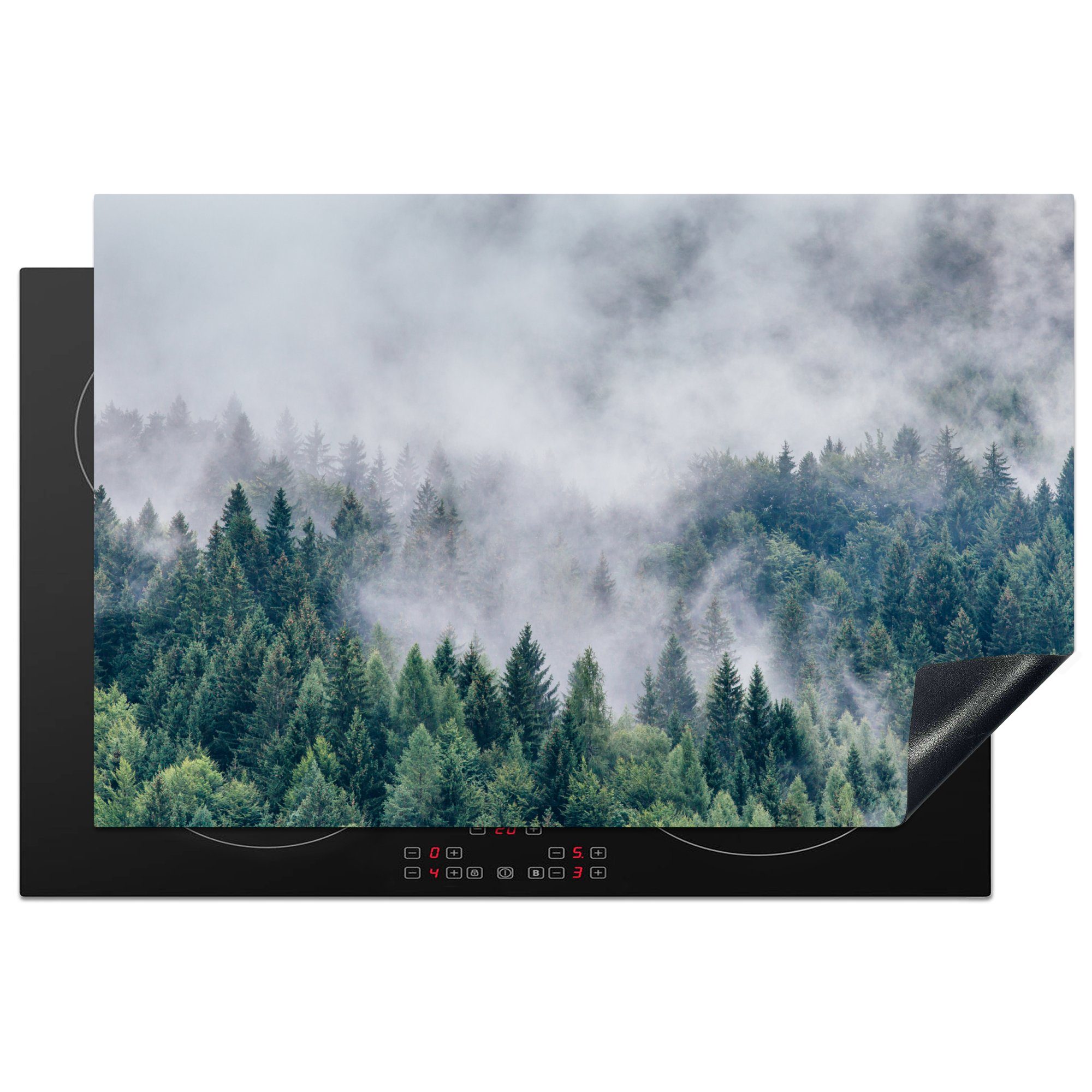 MuchoWow Herdblende-/Abdeckplatte Wald - Nebel - Bäume, Vinyl, (1 tlg), 81x52 cm, Induktionskochfeld Schutz für die küche, Ceranfeldabdeckung