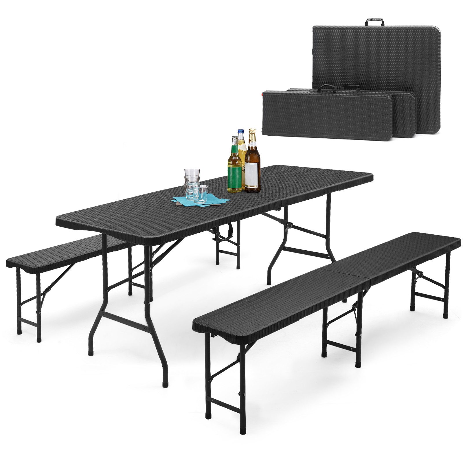 Sekey Bierzeltgarnitur Bierzeltgarnitur 180cm Campingtisch Partytisch Rattan-Optik