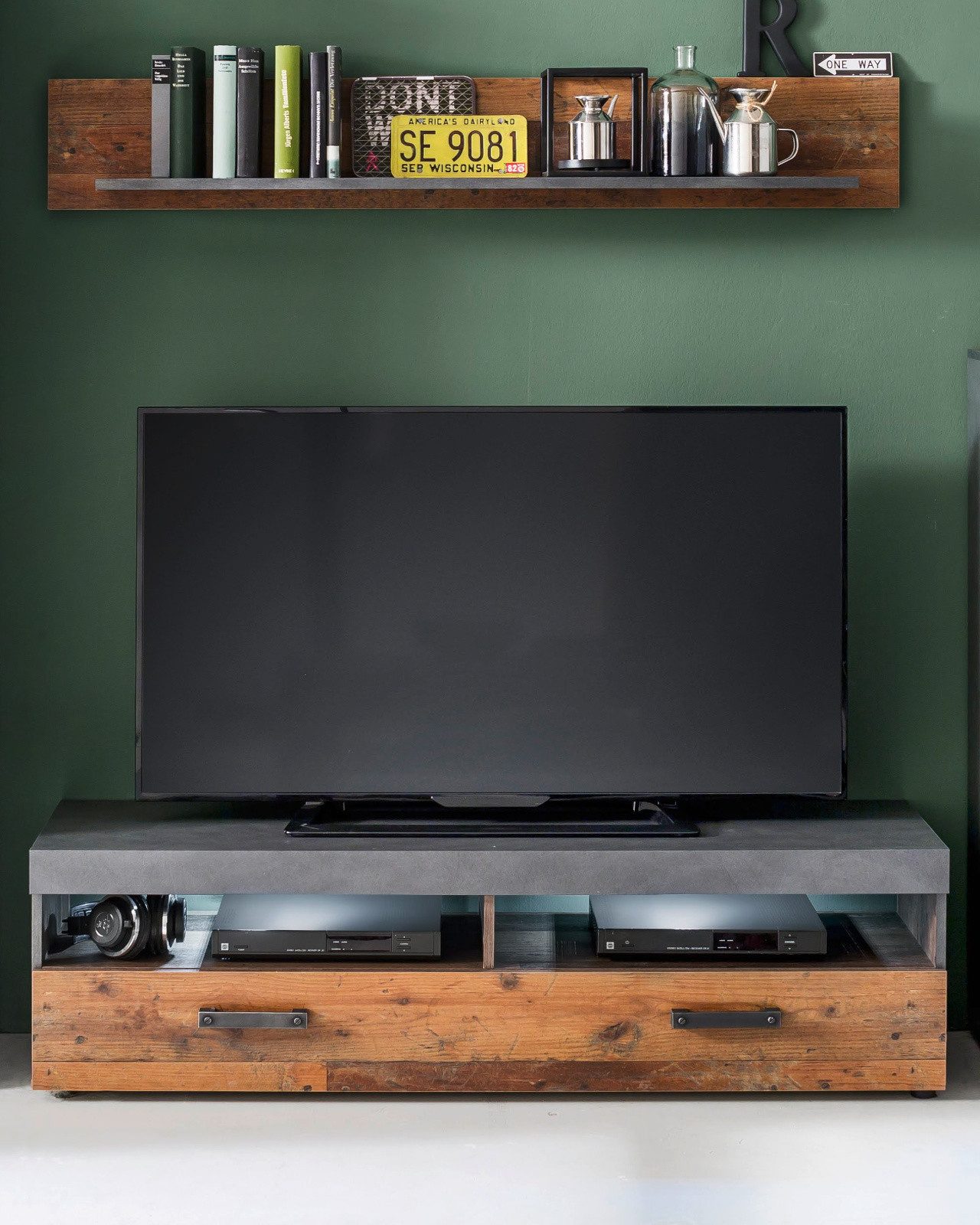 trendteam Wohnwand Indy, (in Used Wood Dekor mit grau, Set 2-teilig, 139 x 185 cm), Altholz Design
