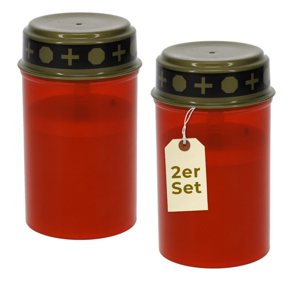 GarPet LED-Kerze 2er Grablichter LED Batteriebetrieben Set Grabkerzen LED Flackernd Rot