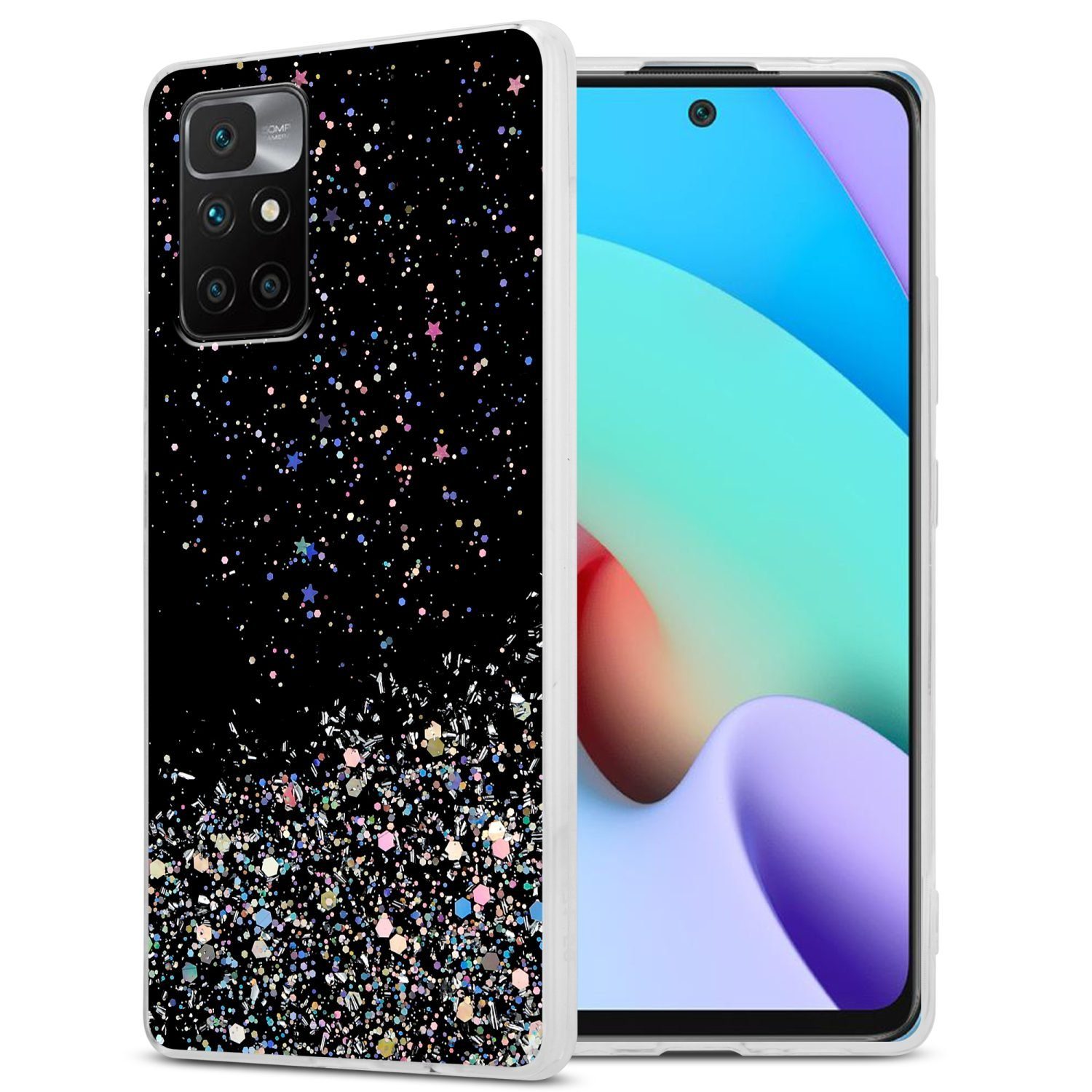 Cadorabo Handyhülle für Xiaomi RedMi 10 4G Hülle Xiaomi RedMi 10, Flexible TPU Silikon Handy Schutzhülle - Hülle - mit Glitzer