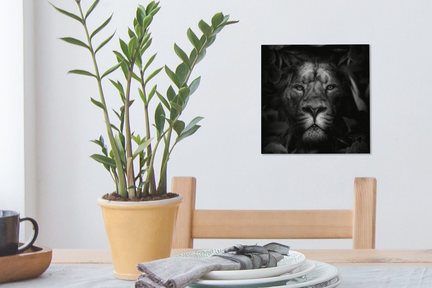 - (1 Leinwand OneMillionCanvasses® Bilder Tiere Löwe Wohnzimmer für Leinwandbild - Schlafzimmer Dschungel Weiß, - - St), Schwarz