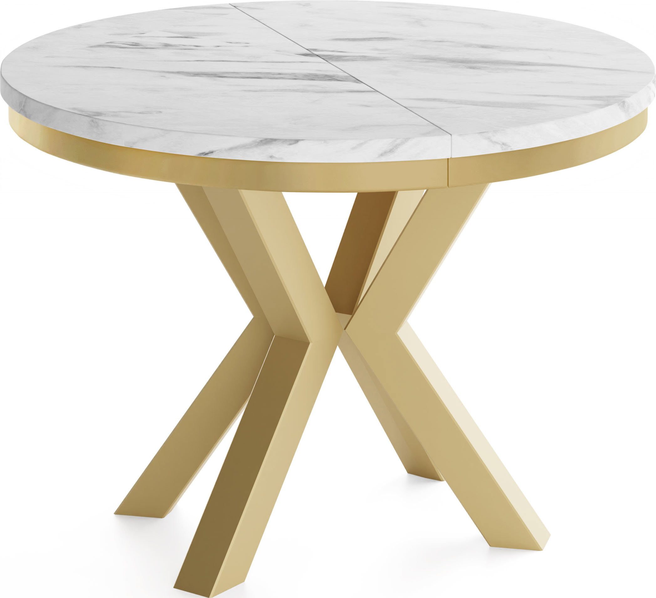 WFL GROUP Esstisch Clara Gold im Loft-Stil rund ausziehbar mit goldenen Metallbeinen (MADE IN EU, erhältlich in zwei Größen – 100/120 cm, ausziehbar auf 180/200 – Bild 2 von 5