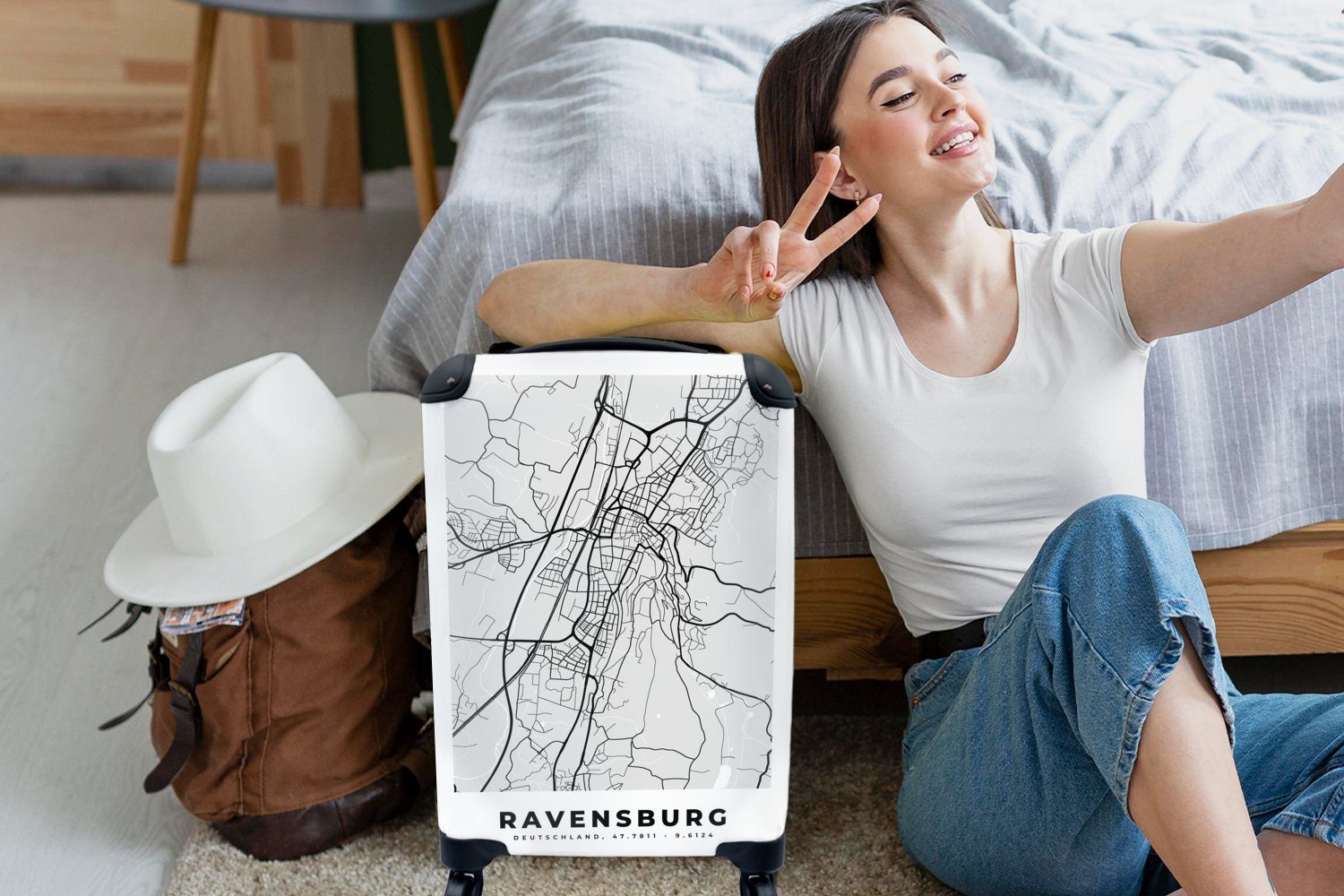 - - 4 Karte Reisetasche für Ravenburg Stadtplan, Handgepäckkoffer Rollen, Trolley, rollen, MuchoWow Ferien, - Reisekoffer Handgepäck Deutschland mit - Karte