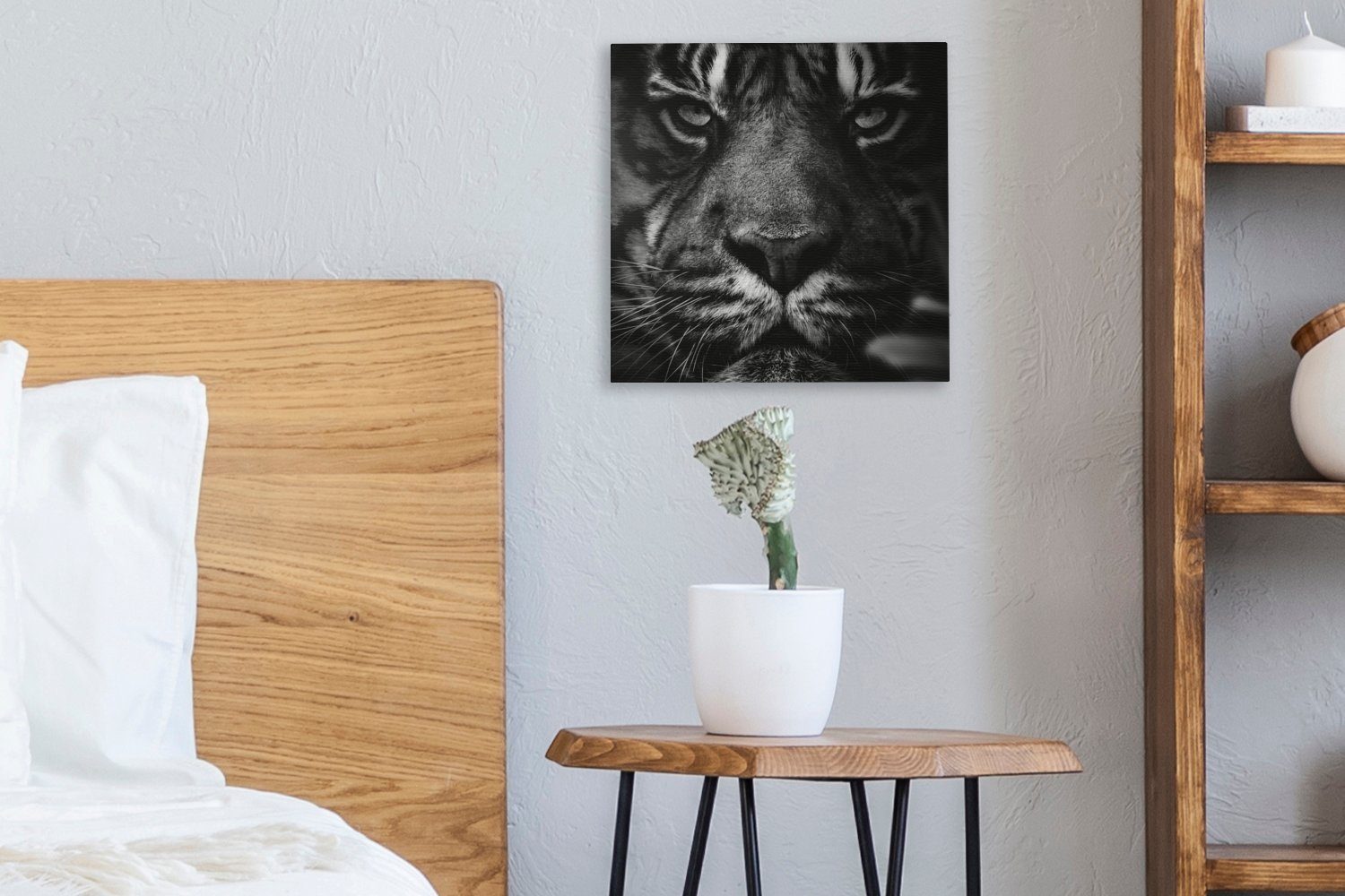 OneMillionCanvasses® Wild Tiger - - Weiß, St), - für Tiere Leinwandbild Schlafzimmer (1 Wohnzimmer Bilder Schwarz - Leinwand