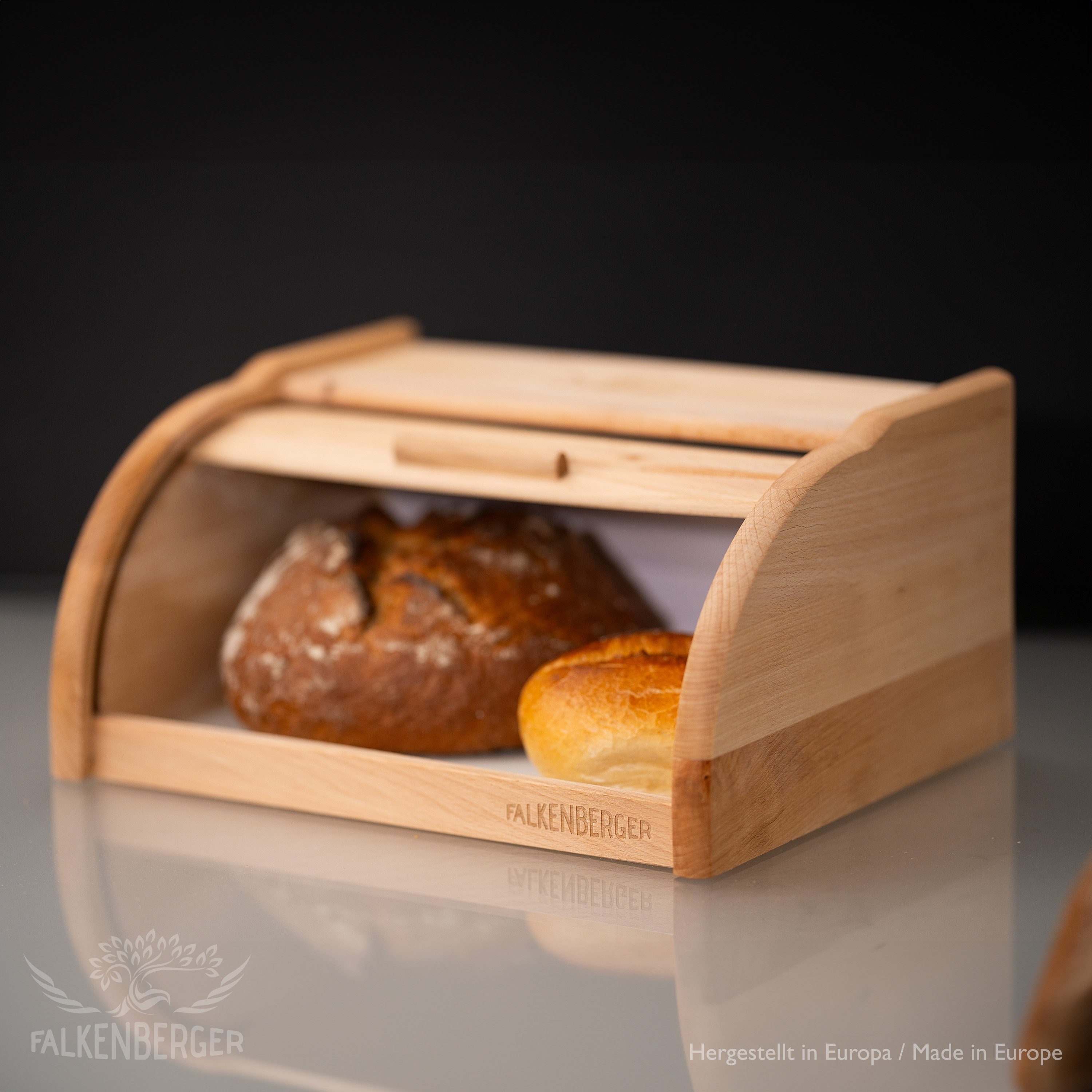 Roll-Deckel Rollbrotkasten FALKENBERGER Teilig), Holz, mit traditionell für Brot 1 Handmade Brotkasten M (1-tlg., Brotbox 31,7x24,8x15,5cm, Brotkasten