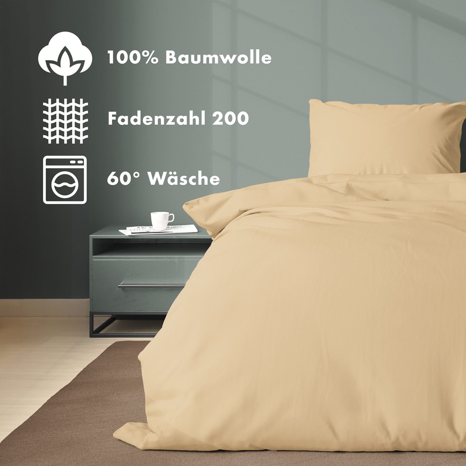 Jacobson Bettwäsche Set - 100% Baumwolle, Perkal, 4 teilig, Erhältlich in den Größen 135x200, 155x220, 200x200, 200x220, 240x220