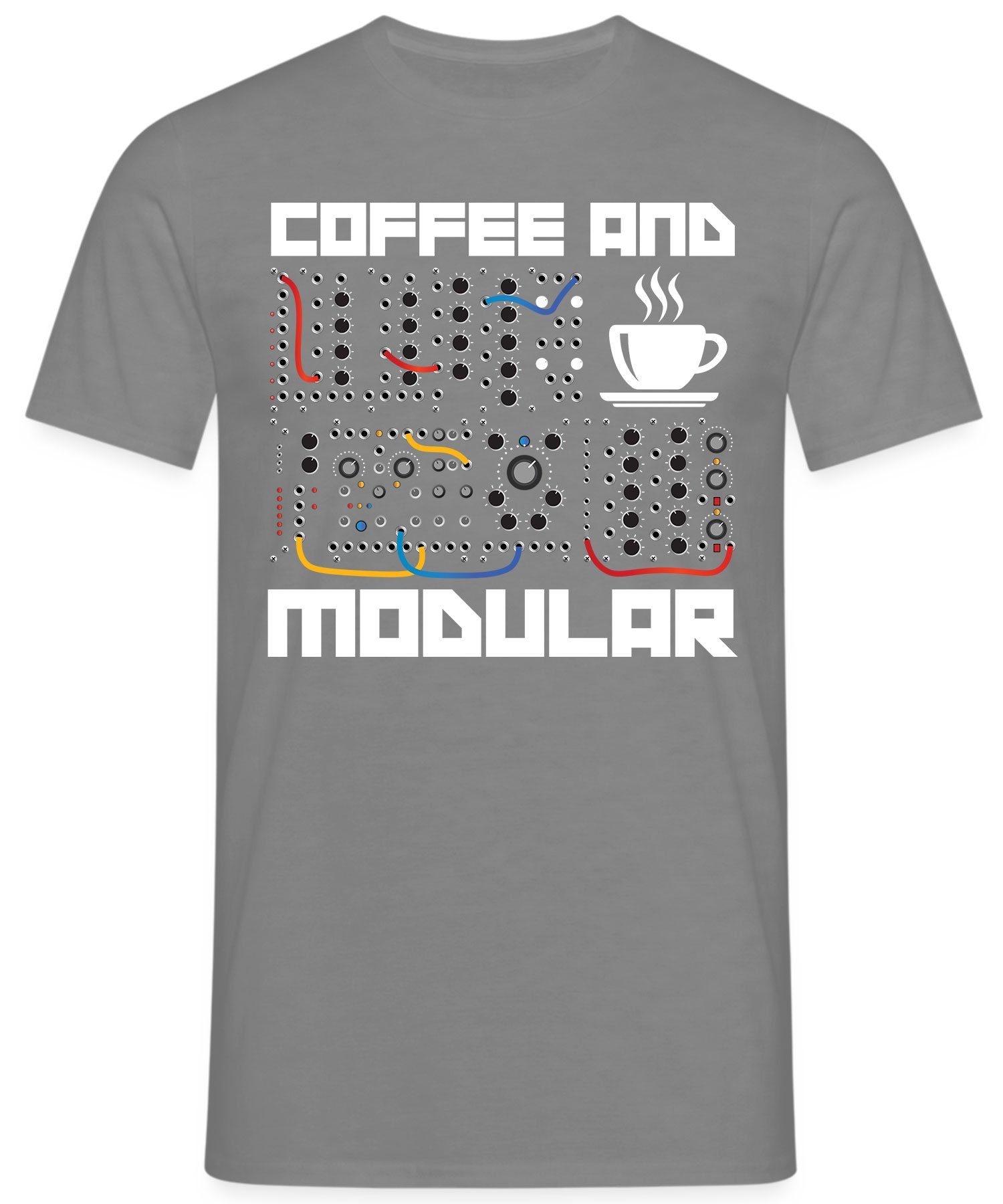 Modular Kurzarmshirt T-Shirt and Musiker Synthesizer - Quattro Elektronische Heather Formatee (1-tlg) Grau Herren Coffee