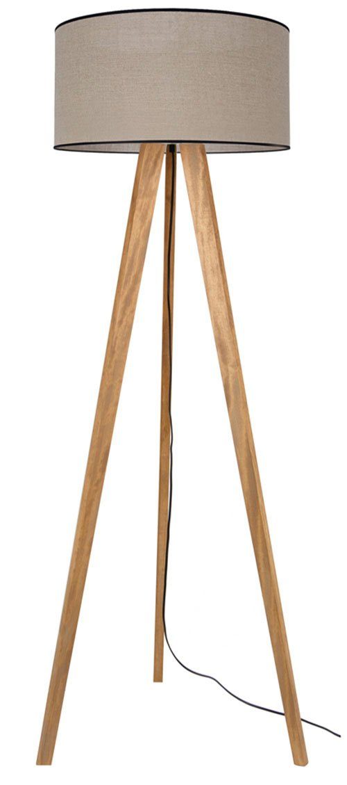 hochwertigem Massivholz, mit andas Leuchtmittel Stil wechselbar, Schirm, Skandinavischer Dreibein Virrat, Stehlampe