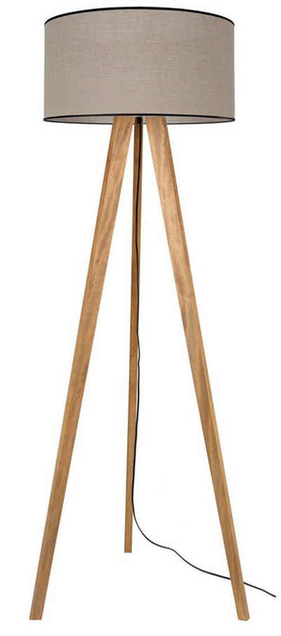andas Stehlampe Virrat, im skandinavischen Stil, Leuchtmittel wechselbar, Dreibein Massivholz, mit hochwertigem Schirm, Made in Europe