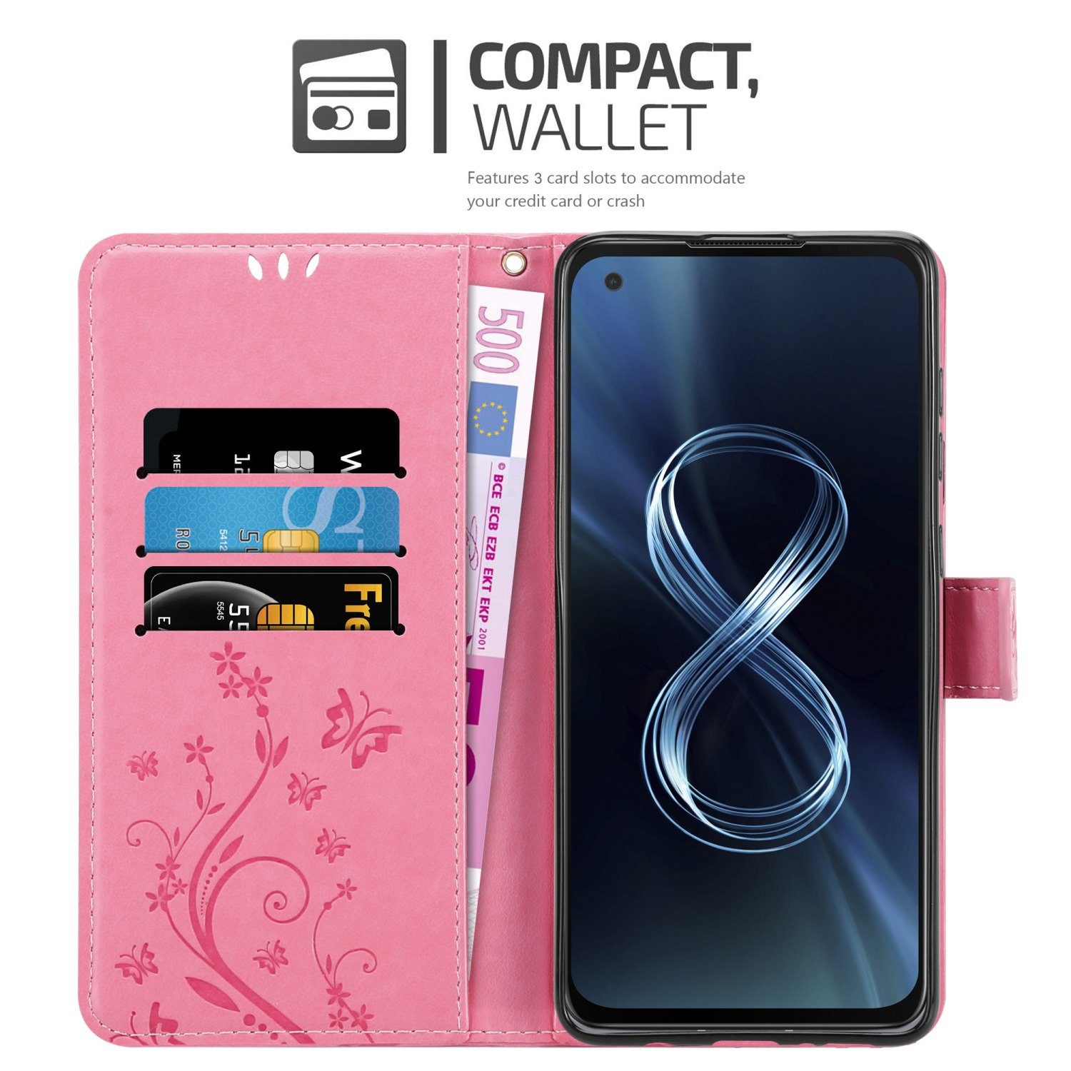 Cadorabo Handyhülle für Asus ZenFone 8 Hülle Asus ZenFone 8, Hülle Schutzhülle Blumen Flower mit Standfunktion Kartenfach Magnet
