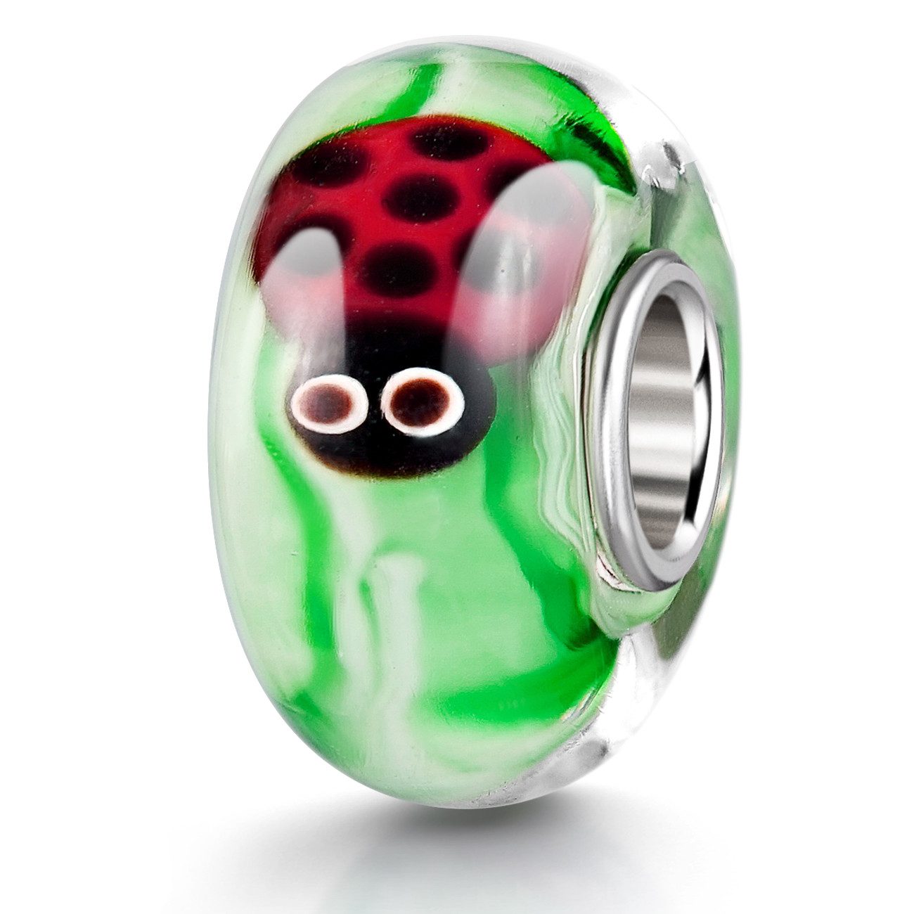 Materia Bead Glücksbringer Marienkäfer Rot Grün 1006, mit Hülse aus 925 Sterling Silber