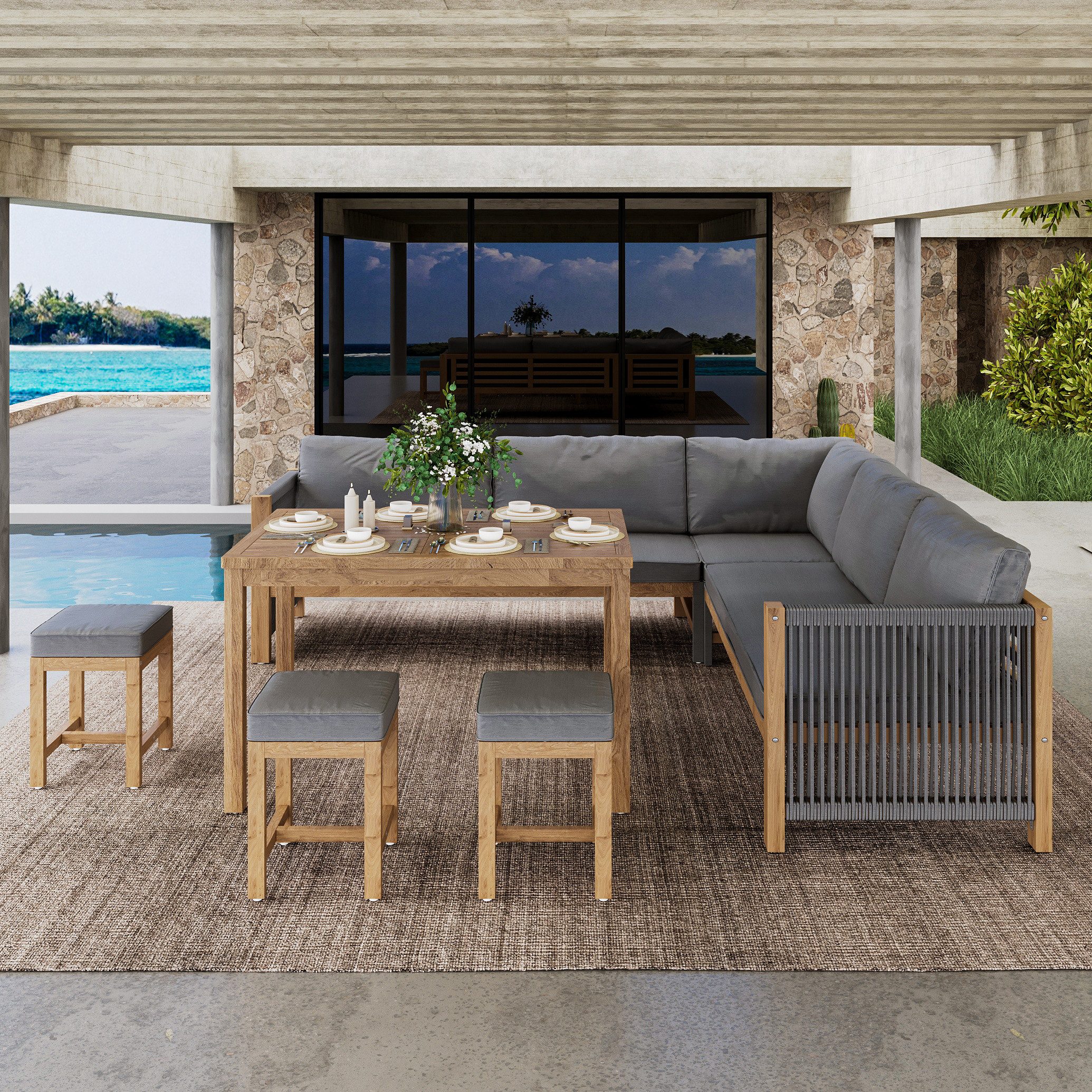 Flieks Gartenlounge-Set, 8-Sitzer Esstisch-Set Essgruppe Gartenmöbel günstig online kaufen