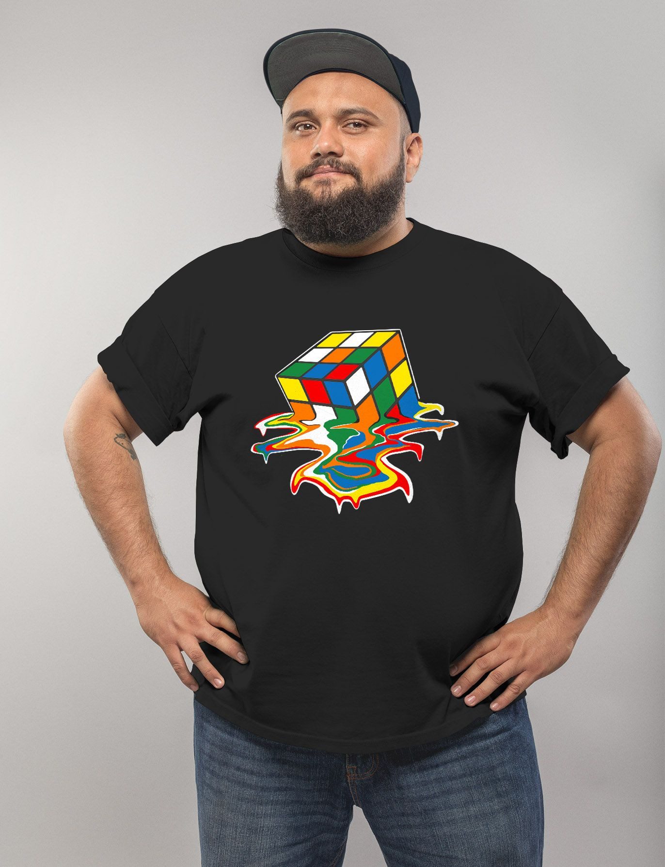 MoonWorks Print-Shirt Herren T-Shirt Zauberwürfel 80er Jahre Retro Rubik Cu günstig online kaufen