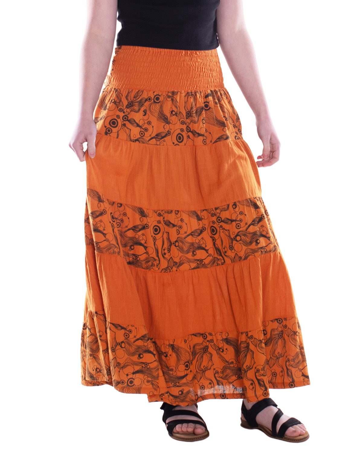 Vishes Maxirock Damen Rock Baumwolle Vintage Retro extra breiter Bund mit Kordel-Zug Alternative Bekleidung, Ethno, Hippie, Retro Style