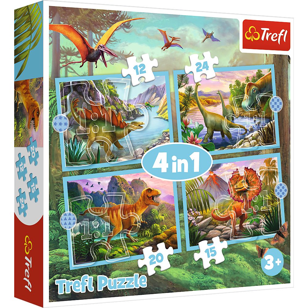 Trefl Puzzle Trefl 34609 Dinosaurier 4in1 Puzzle, 12 Puzzleteile, Made in Europe