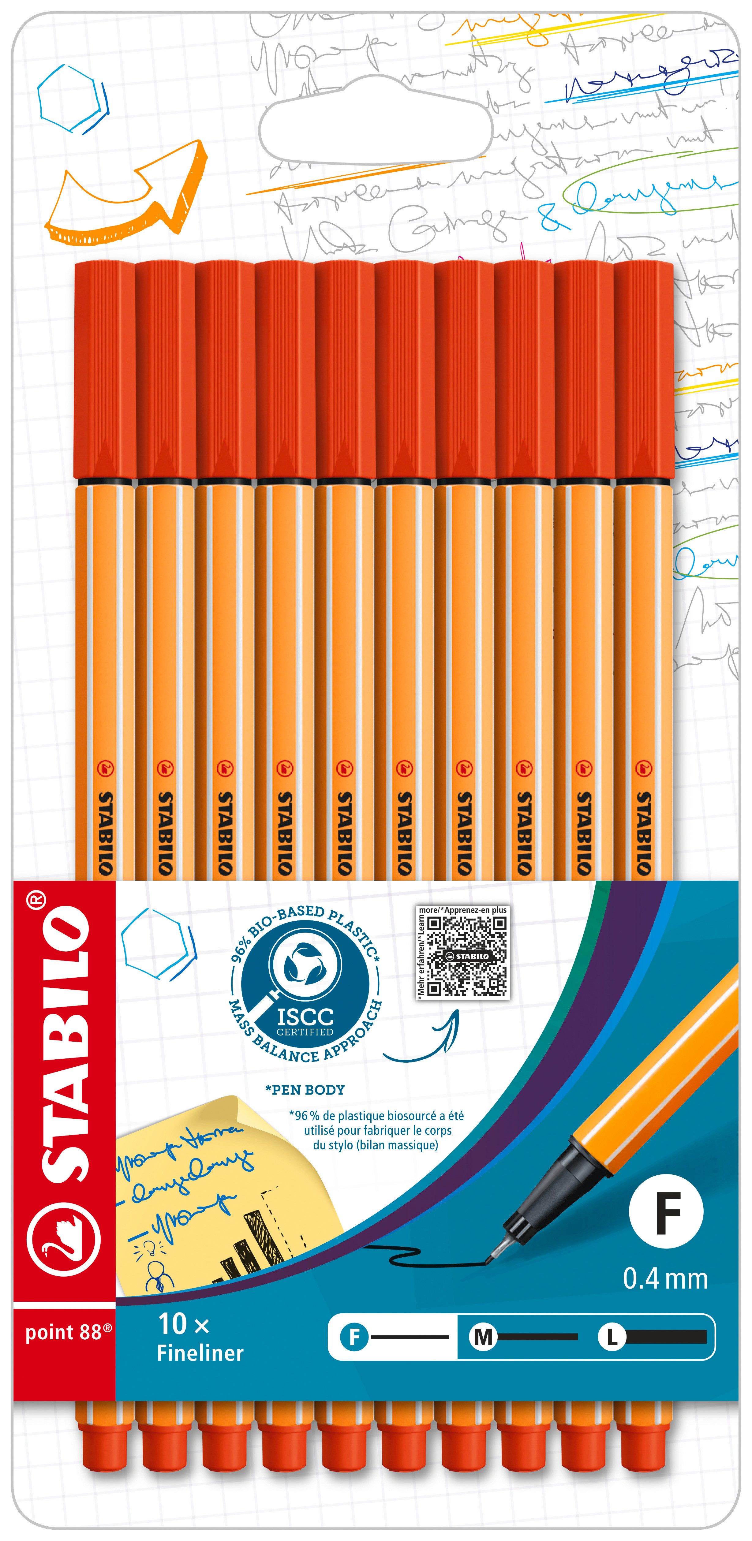 STABILO Fineliner STABILO point 88 Fineliner - 0,4 mm - 10er Set - rot