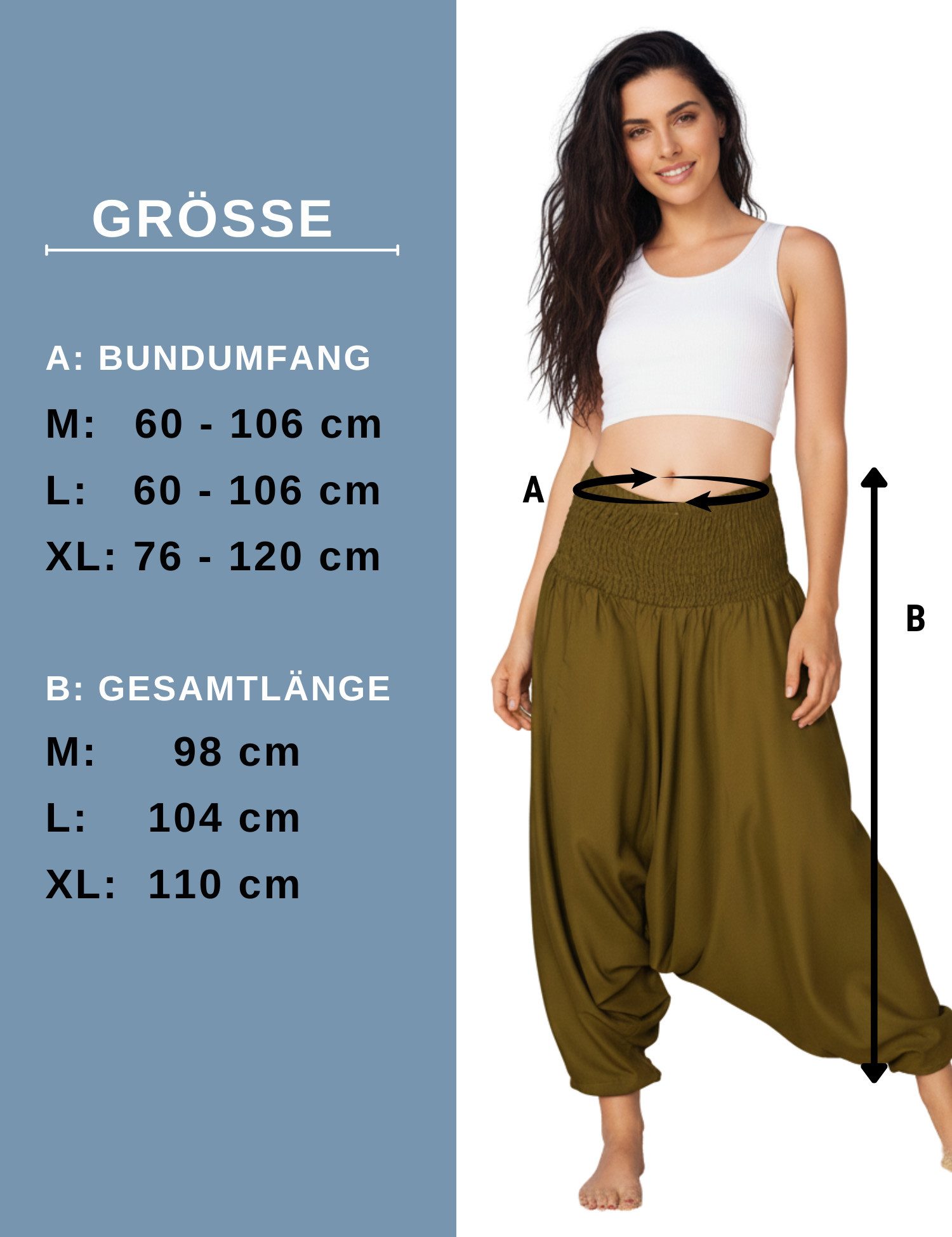 PANASIAM Haremshose Aladinhose einfarbig Haremshose aus 100% natürlicher Viskose Pumphose für Damen bequeme Freizeithose Pluderhose