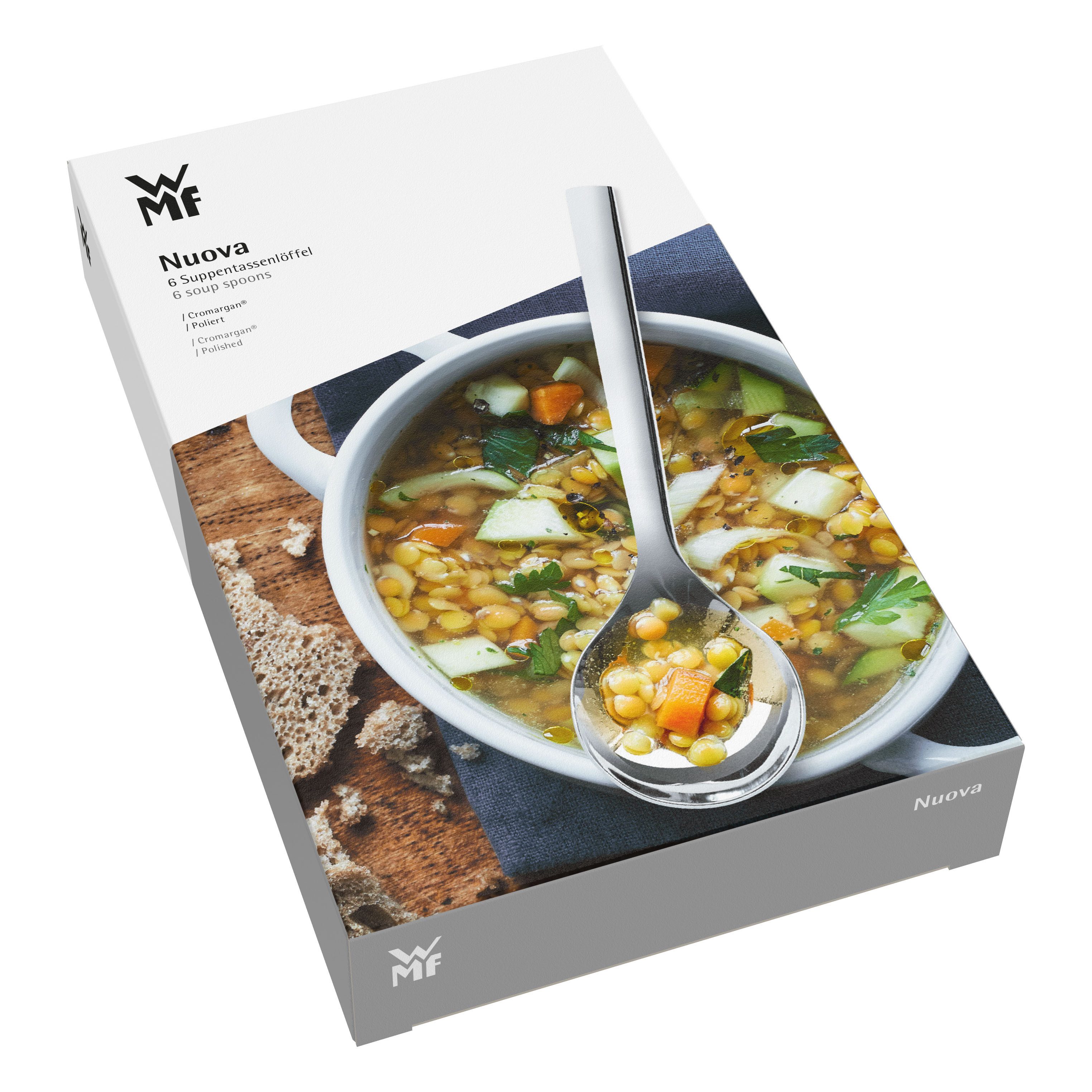 WMF Suppenlöffel Nuova (6 Stück), 6-tlg., 17 cm, Cromargan Edelstahl rostfrei 18/10, Geschenkverpackung