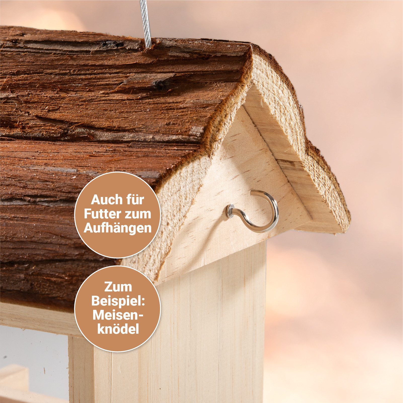 Cult at Home Tierhaus CULT at home Vogel Futterhaus Holz - Höhe 19 cm - Futterhaus für Vögel, zwei herausnehmbare Scheiben aus Kunststoff