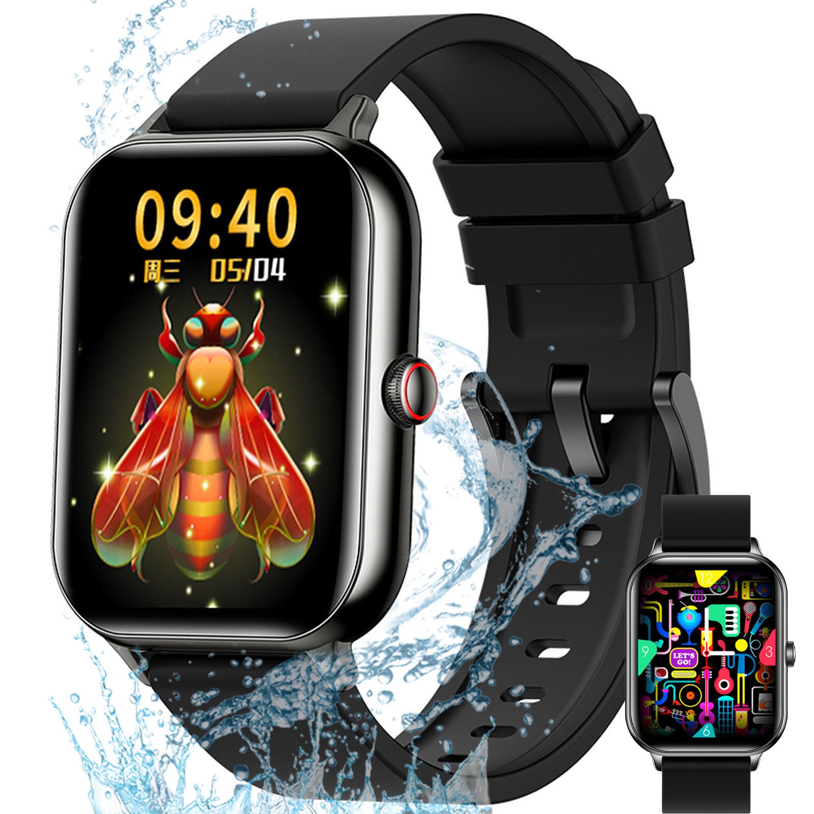 MODFU Fitness Tracker uhr Sportuhr Armbanduhr Damen Herren Smartwatch (1,91 Zoll) mit 100 Sportmodi IP68 wasserdicht, Touchscreen, Bluetooth Anrufe, iOS/Android, mit Anrufe Pulsmesser Aktivitätstracker Schrittzähler Schlafmonitor