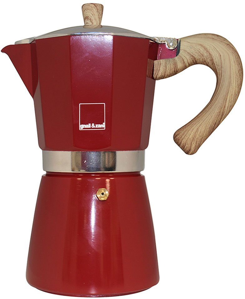 gnali & zani Espressokocher, Aluminium mit Softtouch-Griff in Holzoptik, Induktion