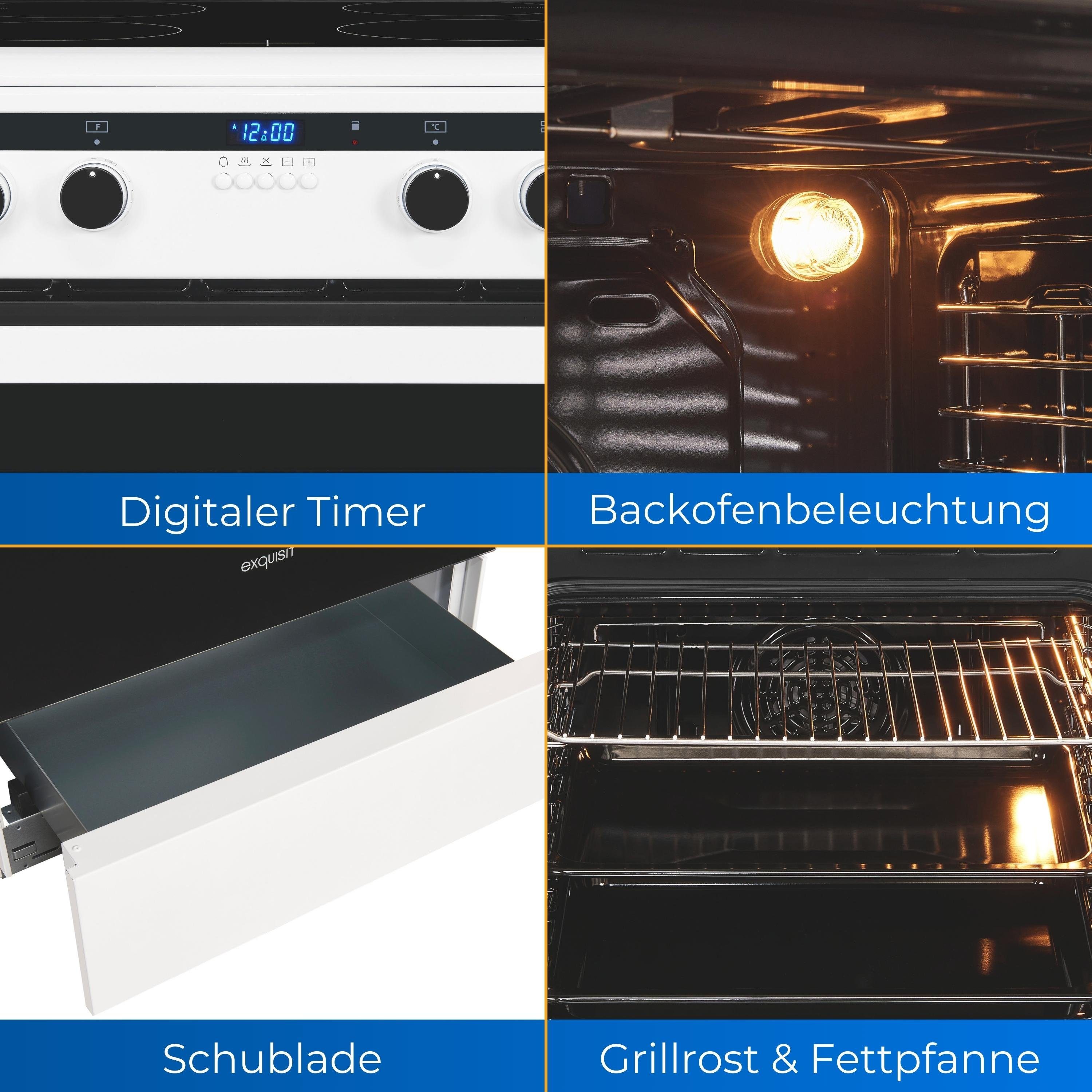 exquisit Induktions-Standherd EHI 60-3.1, Digitaler Timer, 65l Backofenvolumen, Induktionskochfeld