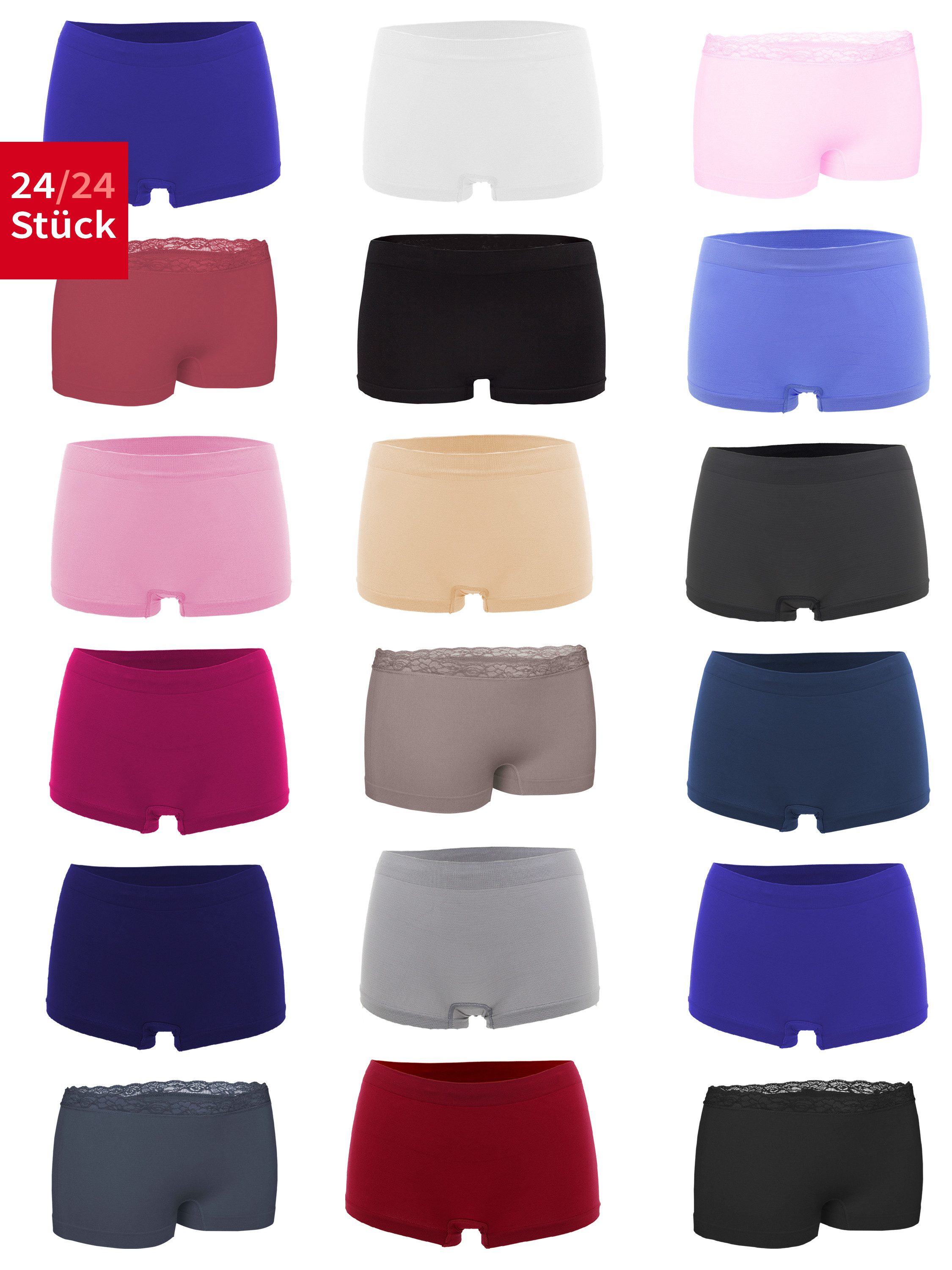Fabio Farini Panty Damen Hotpants Unterhosen - Frauen Boxershorts Seamless (Spar-Set, 24-St) angenehmes Tragegefühl ohne Nähte, zufällig ausgewählte Farben
