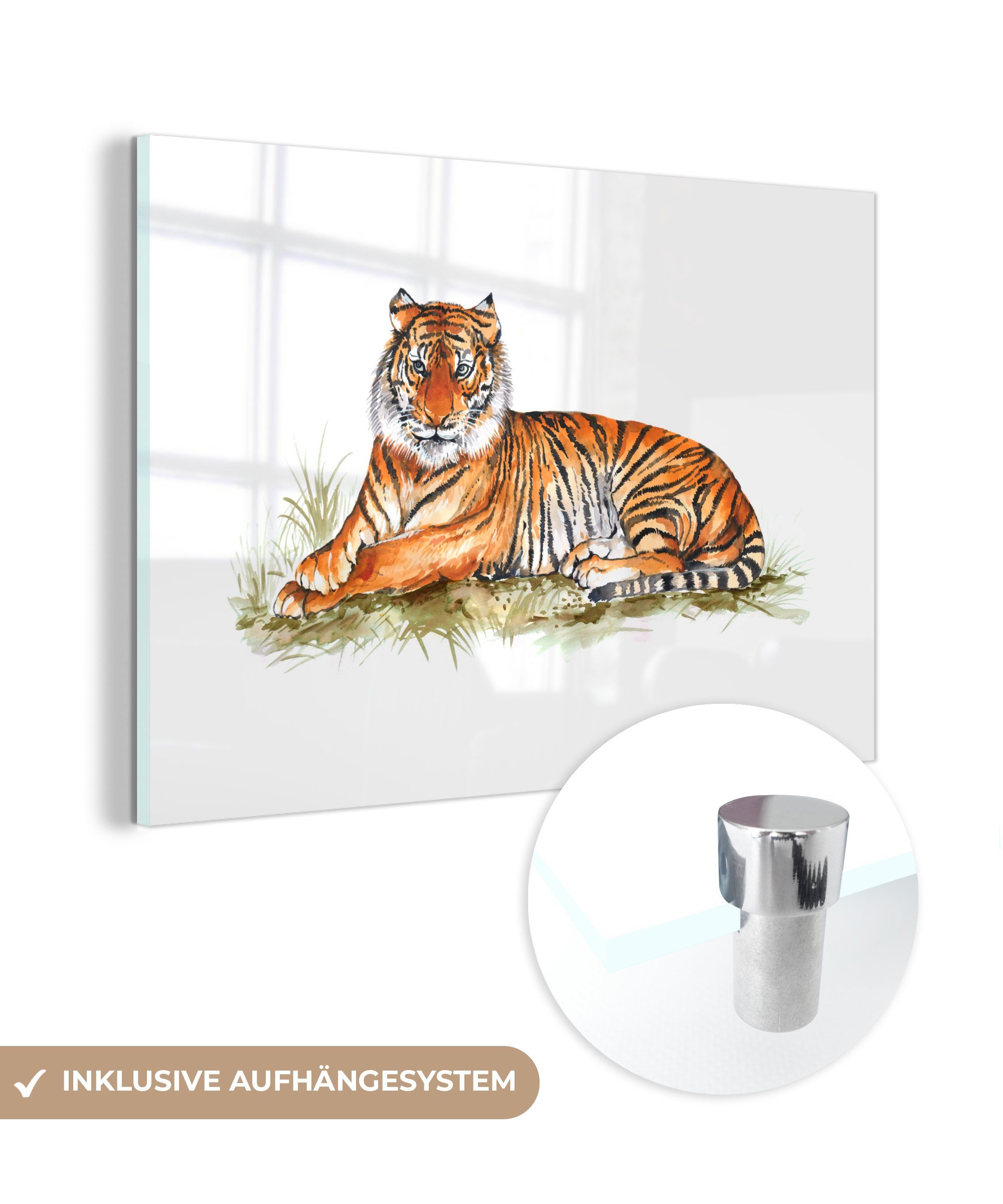 MuchoWow Acrylglasbild Tiger - Gemälde - Orange, (1 St), Acrylglasbilder Wohnzimmer & Schlafzimmer