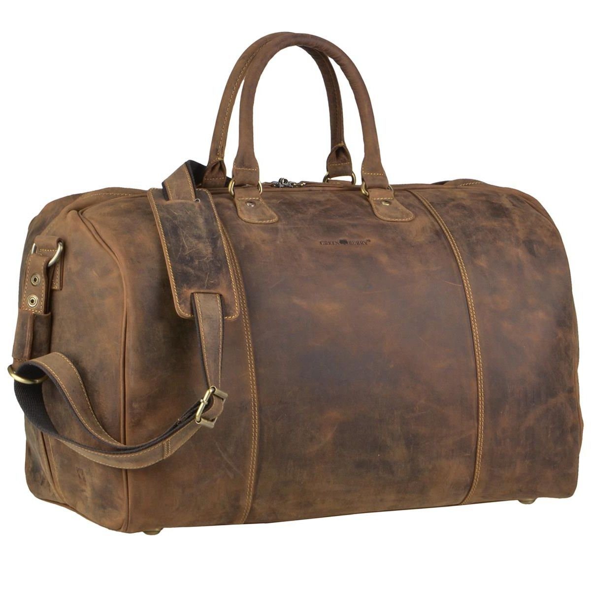 Reisetasche Greenburry 49x33x26cm, Leder Vintage, Weekender antikbraun Herren Sporttasche,