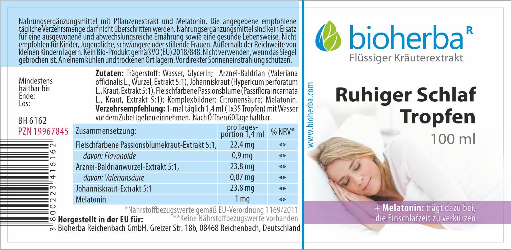 BIOHERBA R Bioherba Ruhiger Schlaf Tropfen Tinktur 100 ml Glasflasche, 1 er