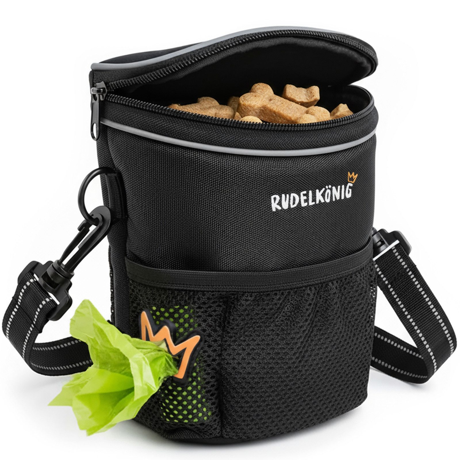 Rudelkönig Сумка для лечения Leckerlitasche für Hunde, Futterbeutel mit Aufbewahrungstasche (1-tlg), Snack-Beutel für Hunde mit Kotbeutelspender zum Umhängen