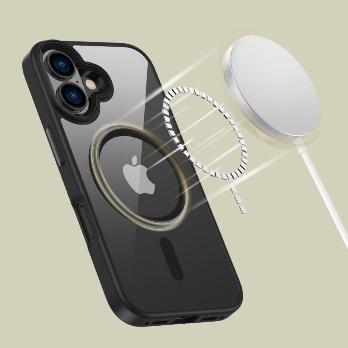TECH PROTECT Handyhülle MagMat Case Kompatibel mit iPhone 16 Transparent Magnetfunktion 6,1, Matte, transparente Hybridkonstruktion mit Magnetfunktion