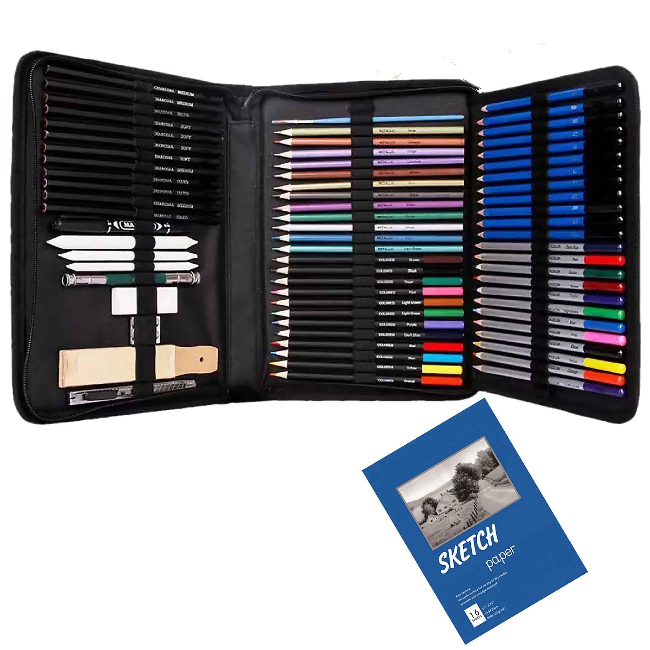 KINSI Buntstift Buntstiftset 71 Teile, Graphitstifte, Kohlestifte, Profi Zeichenset, (71-tlg), mit Radiergummi und Marker zum Ausmalen von Zeichnungen, Skizzen