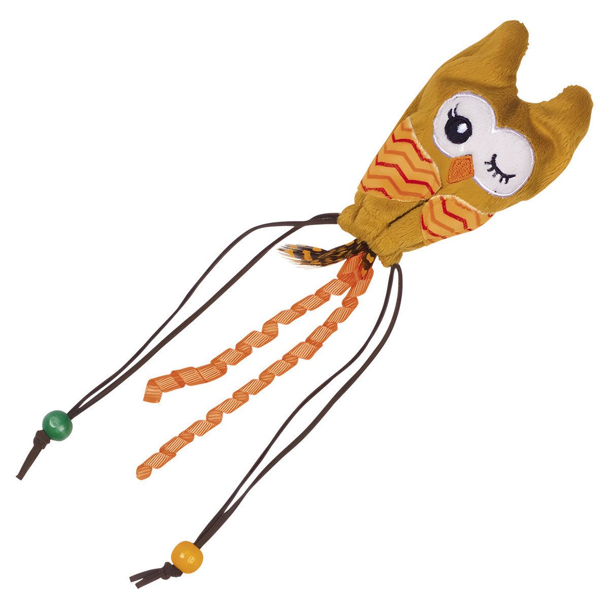 Nobby Tierkuscheltier Katzenspielzeug Plüsch Eule mit Holzkugel orange