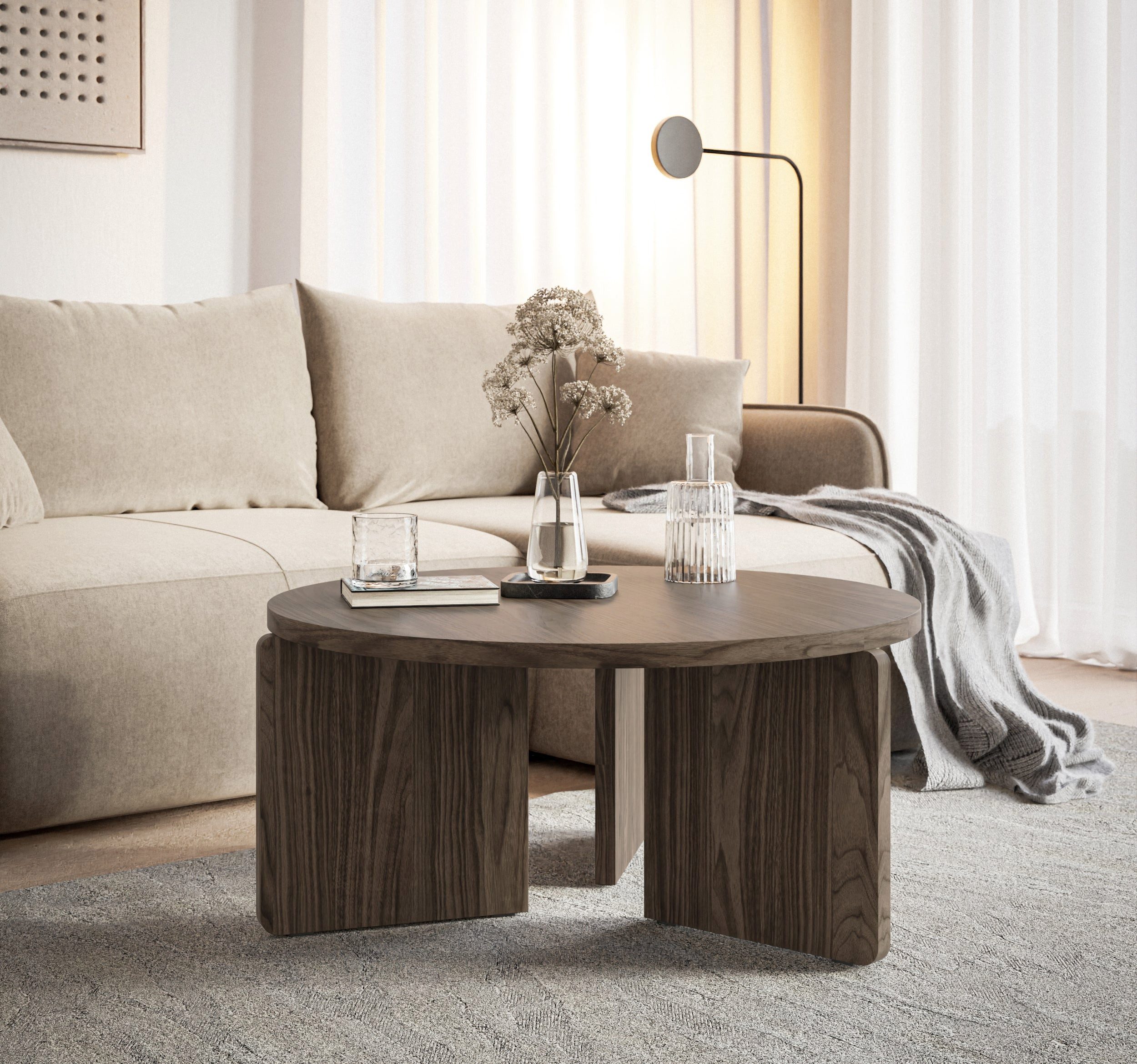 Selsey Couchtisch PREFFINES, Runder Wohnzimmertisch in Holzoptik Ø 88,5 x 40,5 cm