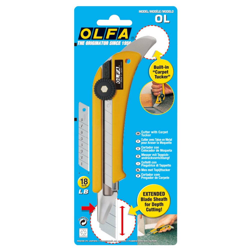Olfa Cuttermesser OL 18 mm Cuttermesser - Tepichmesser - Mehrzweckmesser Gelb Langlebig