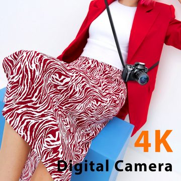 Fine Life Pro Digitalkamera 4K Autofokus 64MP 16X Digitalzoom Kompaktkamera (WLAN (Wi-Fi), inkl. Touchscreen Fotokamera mit Haube, Kompaktkamera mit WiFi Funktion, Vlog Kamera für Senioren Anfänger(Schwarz)