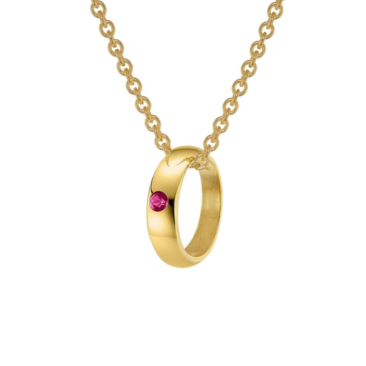 trendor Kette mit Anhänger 75401, Taufring mit Rubin Gold 585 / 14 Karat mit plattierter
