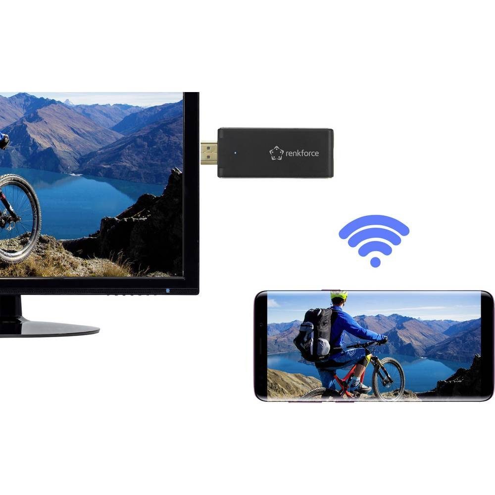 Renkforce Streaming Boxen HDMI-Streaming-Stick (AirPlay, Miracast, DLNA, AirPlay, Miracast, DLNA, externe Antenne