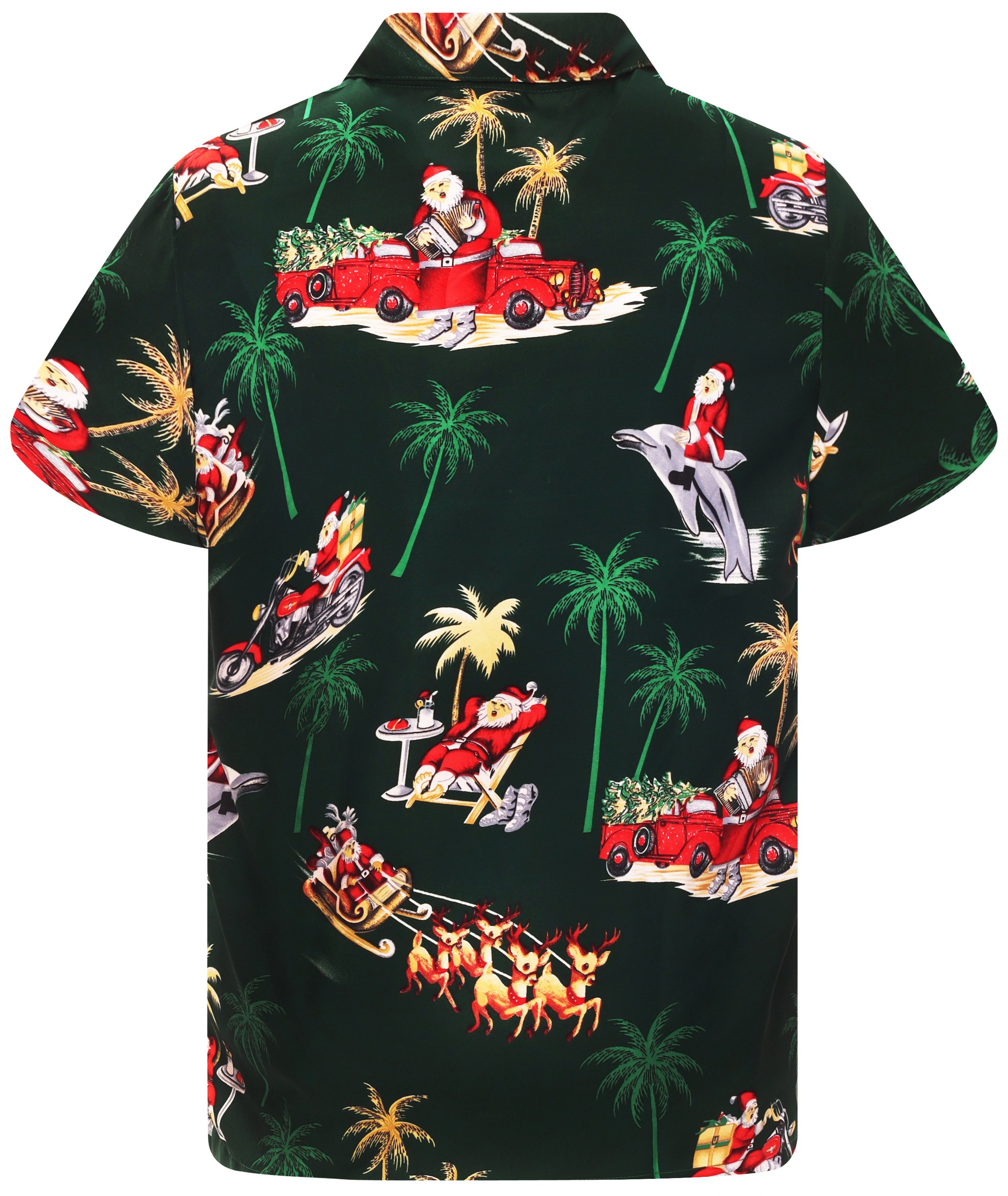 King Kameha Hawaiihemd Christmas Dolphin Santa Kurzarm Front-Tasche Unisex